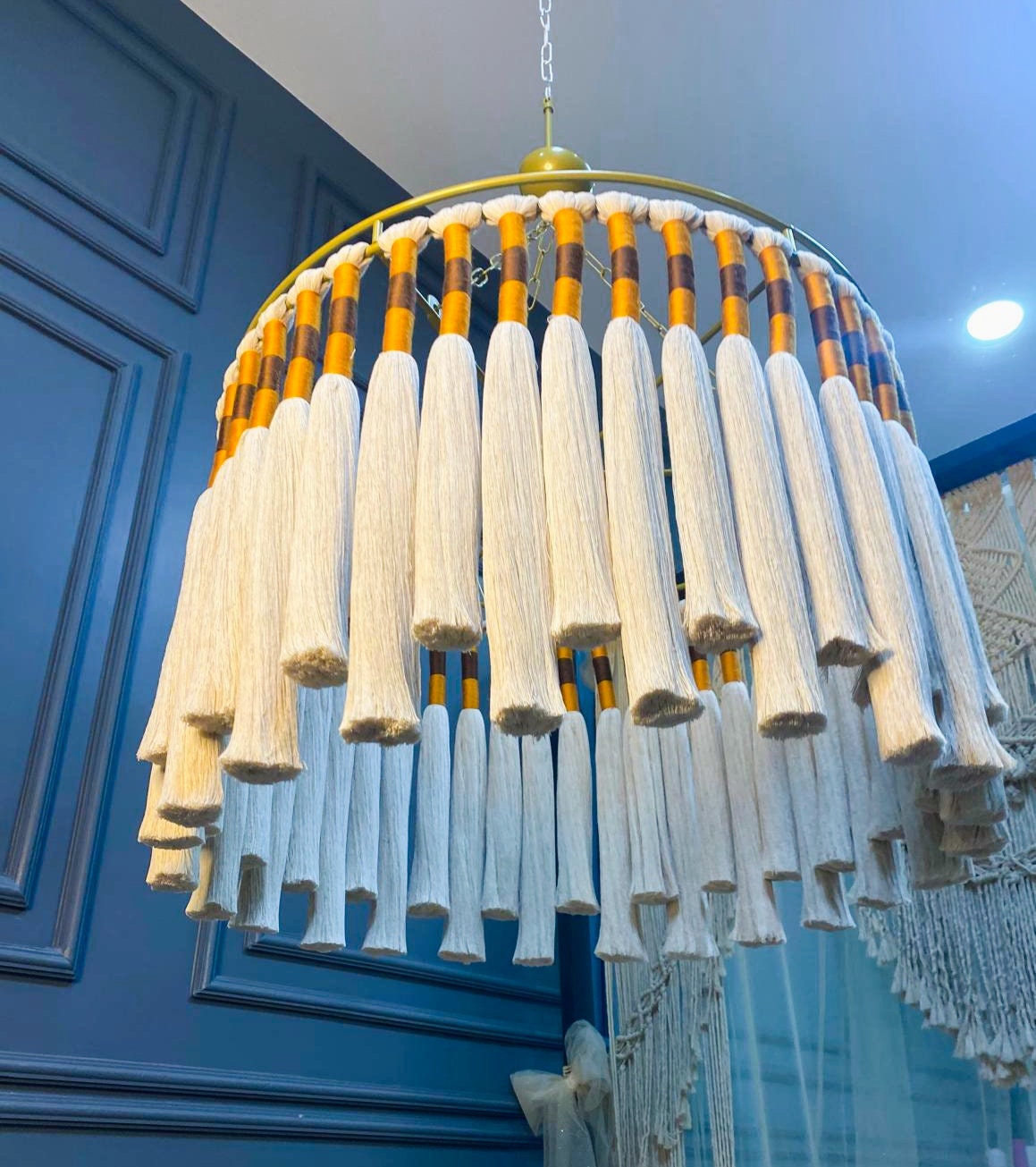 Tassel Chandelier, Boho Fringe Chandelier, Cotton Tassel Lighting, Boho Light, Modern Macrame Light, Boho Decor, Nursery Lighting