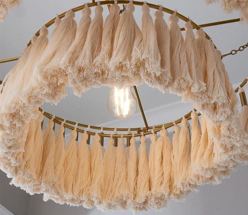 Tassel Light, Modern Boho Light, Nursery Chandelier, Boho Fringe Chandelier, Cotton Pendant Light, Fringe Light Fixture, Tassel Lamp Shade,