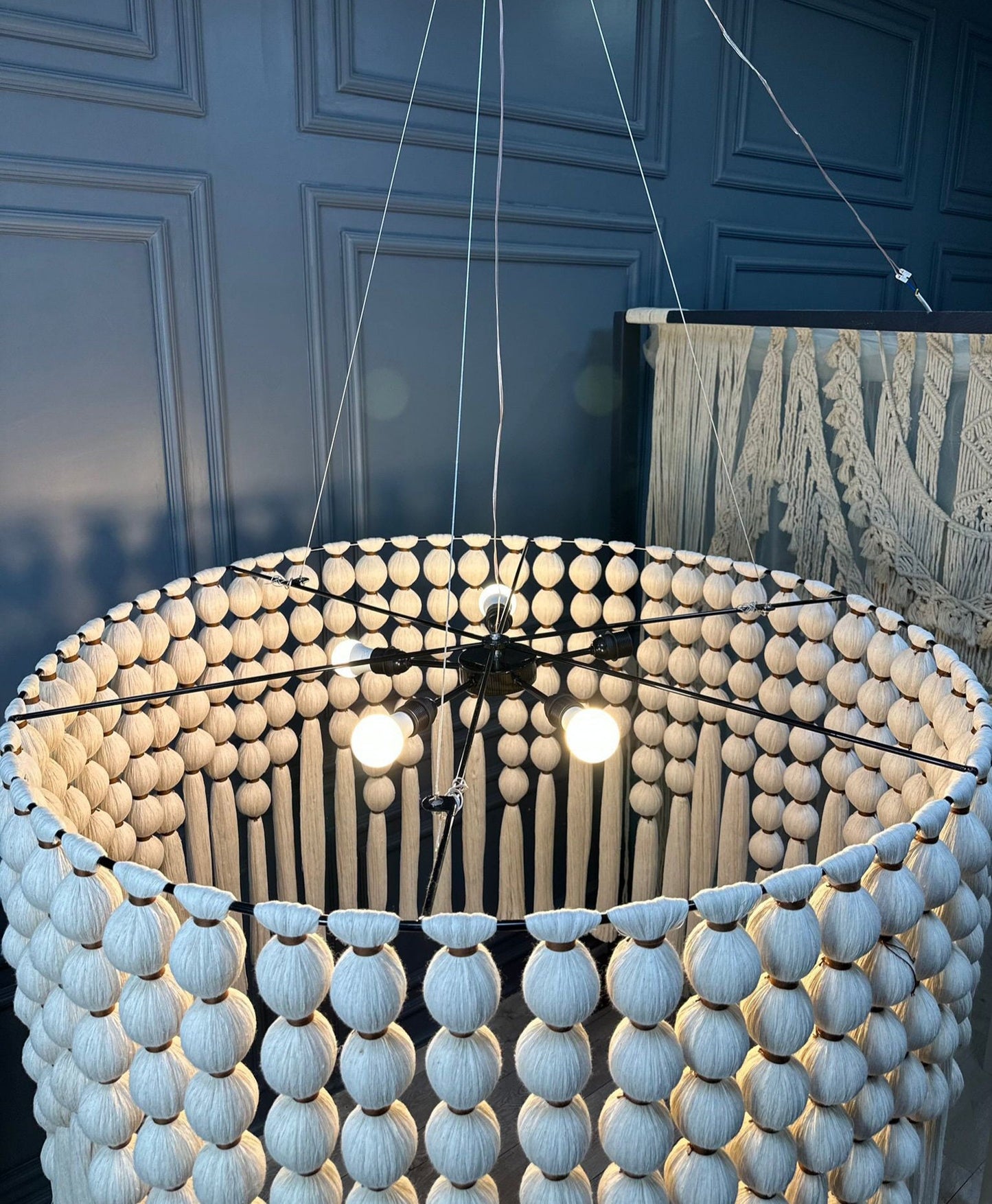 Boho Lighting, Macrame Chandelier, Cotton Tassel Chandelier, Boho Fringe Pendant Light, Nursery Lampshade, Living Room Lamp