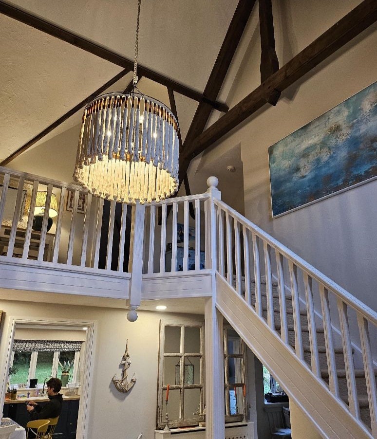 Tassel Chandelier, Boho Fringe Chandelier, Cotton Tassel Lighting, Boho Light, Modern Macrame Light, Boho Decor, Nursery Lighting