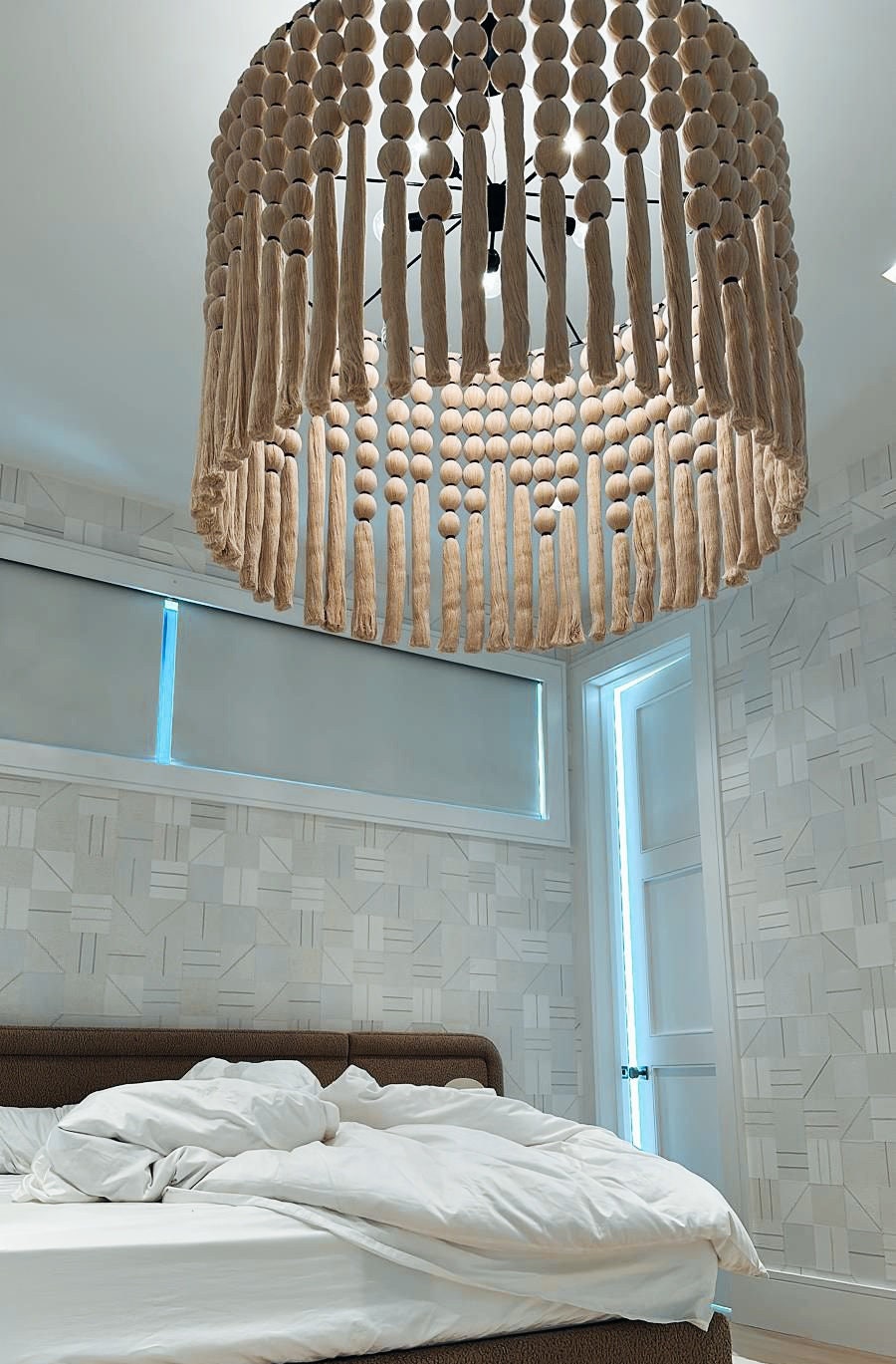 Boho Lighting, Macrame Chandelier, Cotton Tassel Chandelier, Boho Fringe Pendant Light, Nursery Lampshade, Living Room Lamp