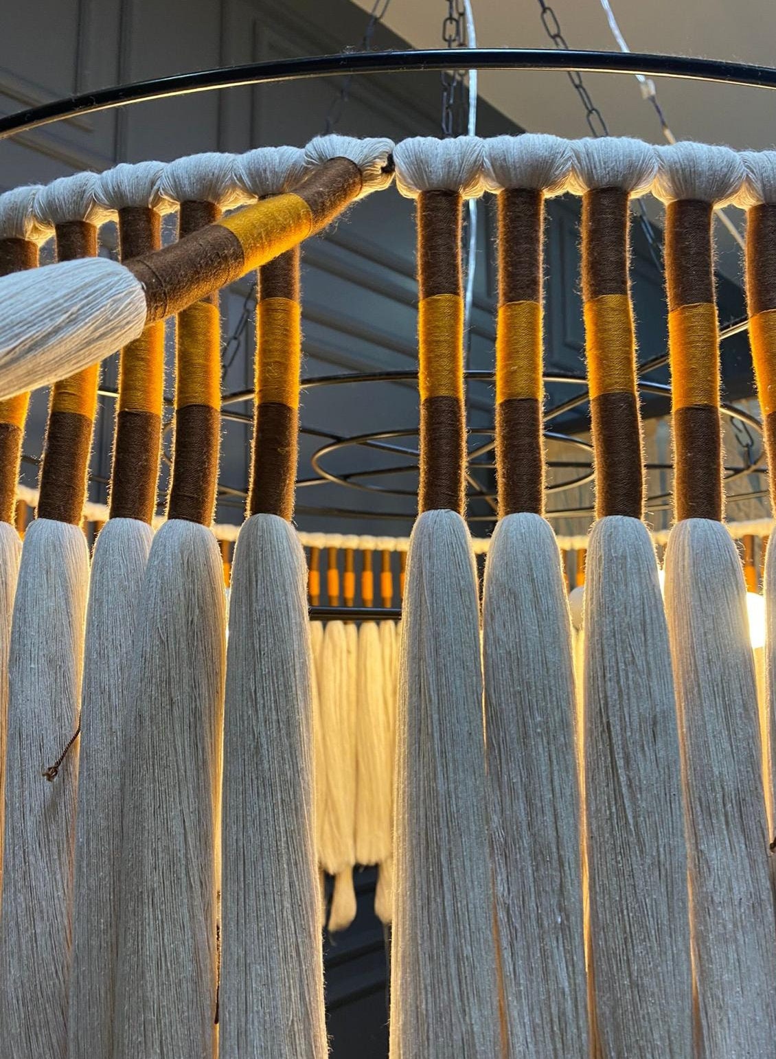 Luxury Pendant Light, Large Macrame Chandelier, Tassel Lighting, Modern Boho Fixture, Custom Macrame Light, Woven Chandelier, Boho Lighting,