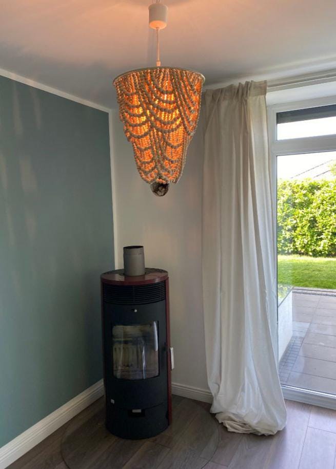 Beaded Chandelier, Wooden Beaded Light, Beach House Decor, Nursery Lampshade, Wooden Bead Decor, Rustic Light Fixture, Modern Boho Light,