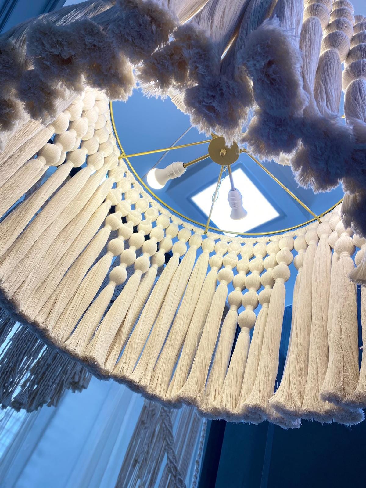 Cotton Tassel Chandelier, Boho Fringe Pendant Light, Modern Boho Light, Living Room Light, Macrame Chandelier, Tapestry Design Chandelier,