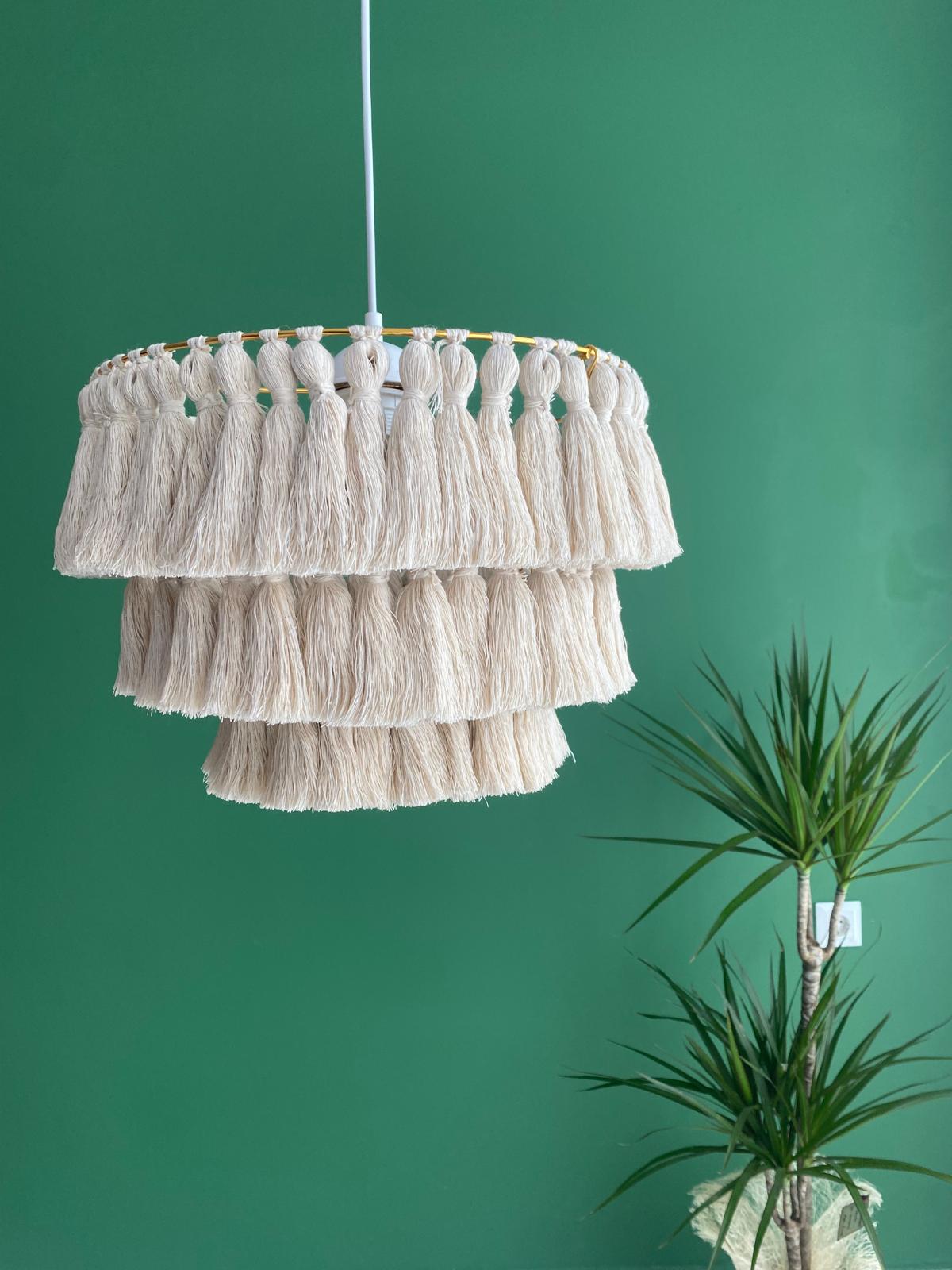 Cotton Tassel Light, Fringe Chandelier, Nursery Lampshade, Boho Light Fixture, Macrame Lampshade, Bohomian Lighting, Christmas Gift
