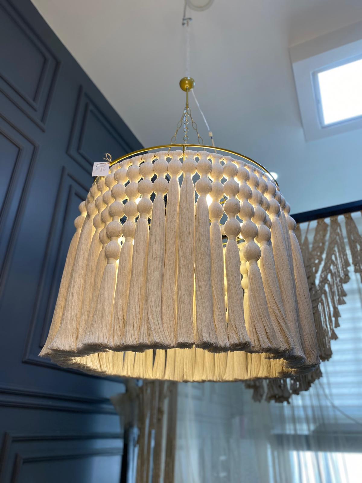 Cotton Tassel Chandelier, Boho Fringe Pendant Light, Modern Boho Light, Living Room Light, Macrame Chandelier, Tapestry Design Chandelier,