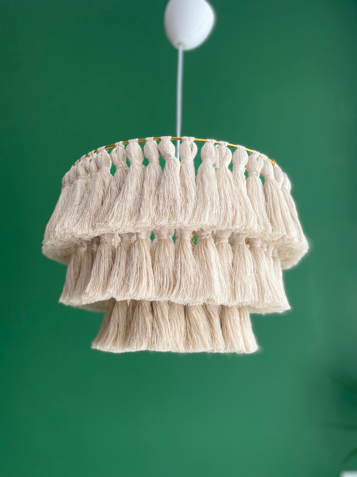 Cotton Tassel Light, Fringe Chandelier, Nursery Lampshade, Boho Light Fixture, Macrame Lampshade, Bohomian Lighting, Christmas Gift