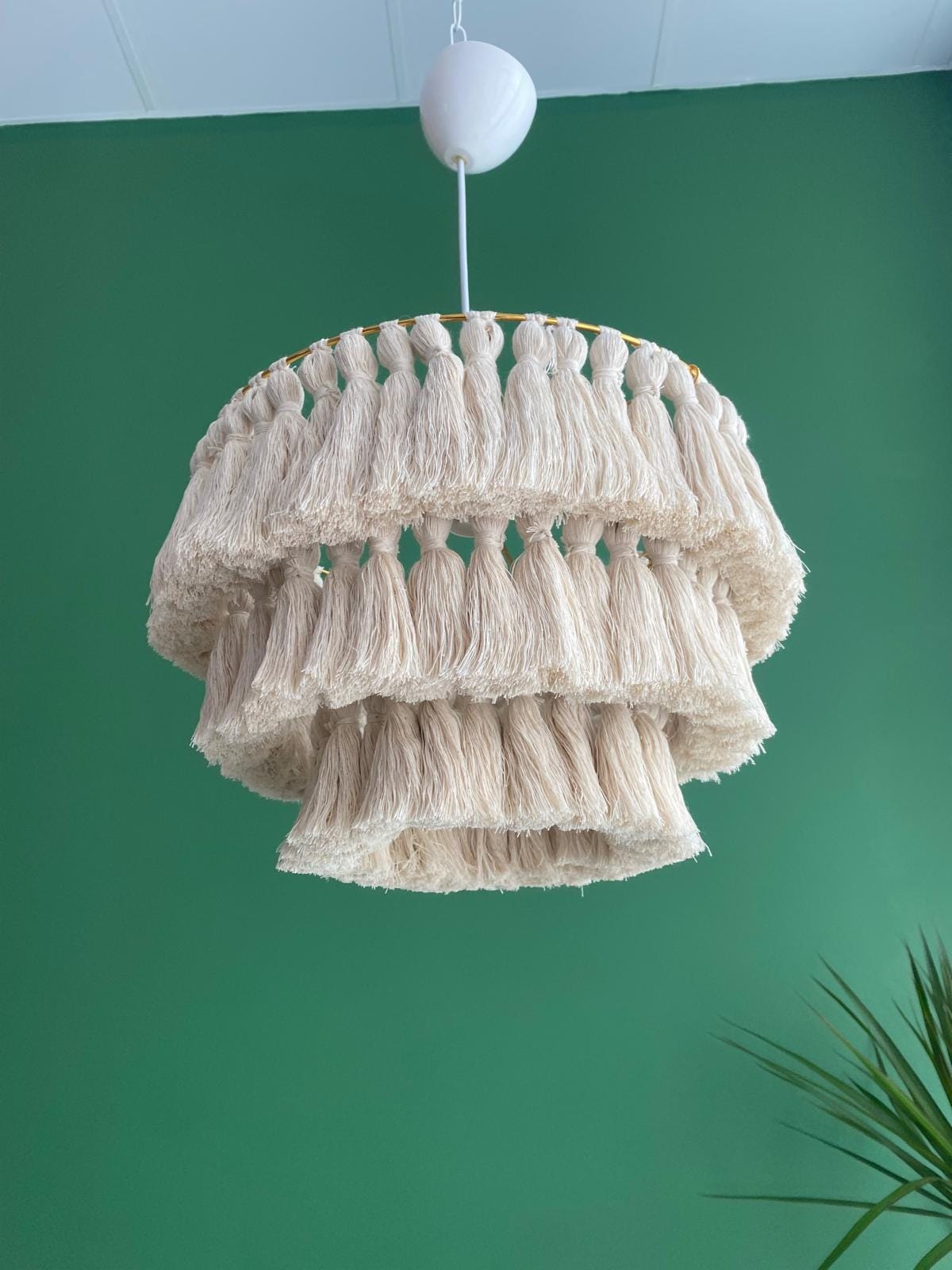 Cotton Tassel Light, Fringe Chandelier, Nursery Lampshade, Boho Light Fixture, Macrame Lampshade, Bohomian Lighting, Christmas Gift