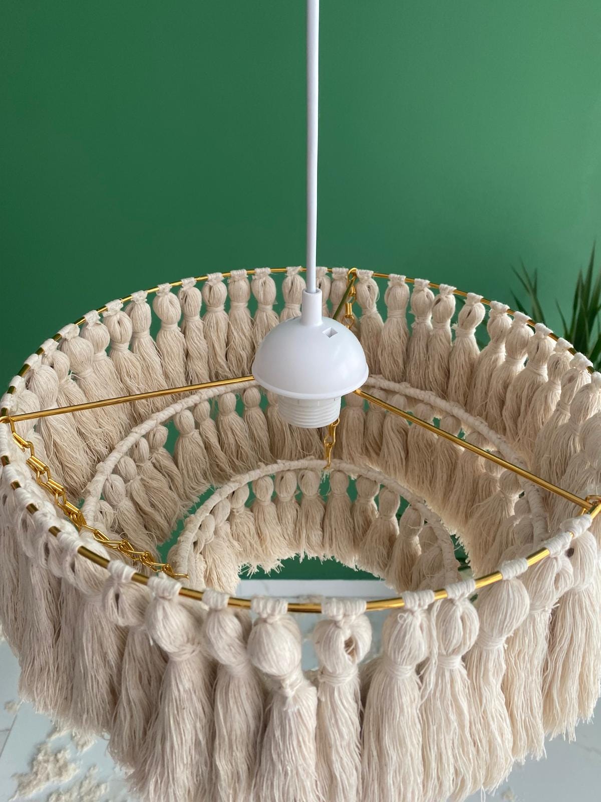 Cotton Tassel Light, Fringe Chandelier, Nursery Lampshade, Boho Light Fixture, Macrame Lampshade, Bohomian Lighting, Christmas Gift