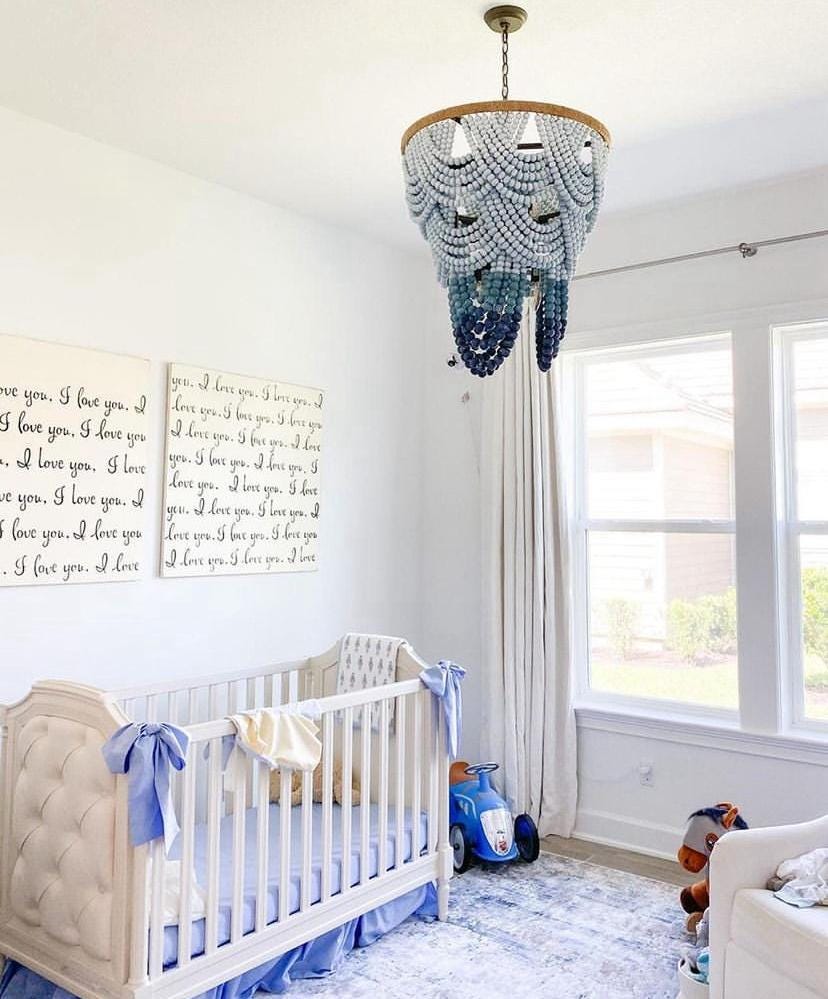 Rustic Farmhouse Beaded Chandelier - Customizable Hanging Ceiling Light