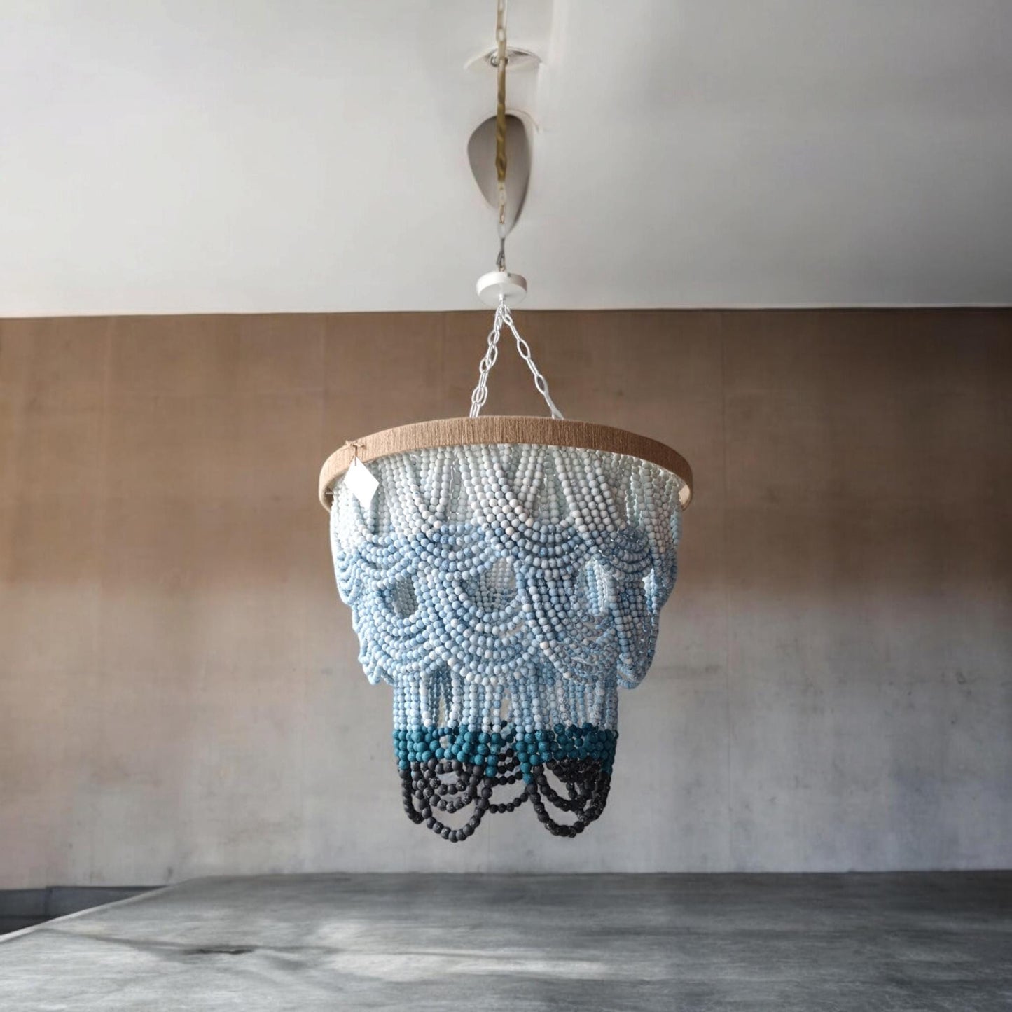 Custom Size Beaded Pendant Light - Handmade Boho Ceiling Lamp