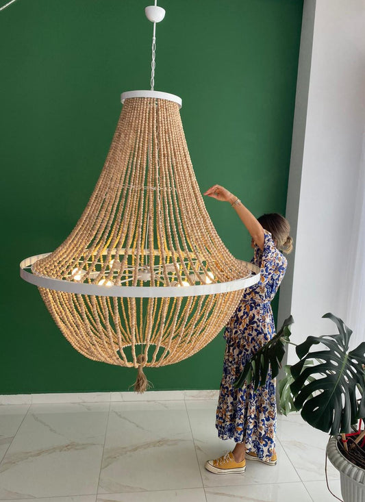 Beach House Wood Bead Chandelier