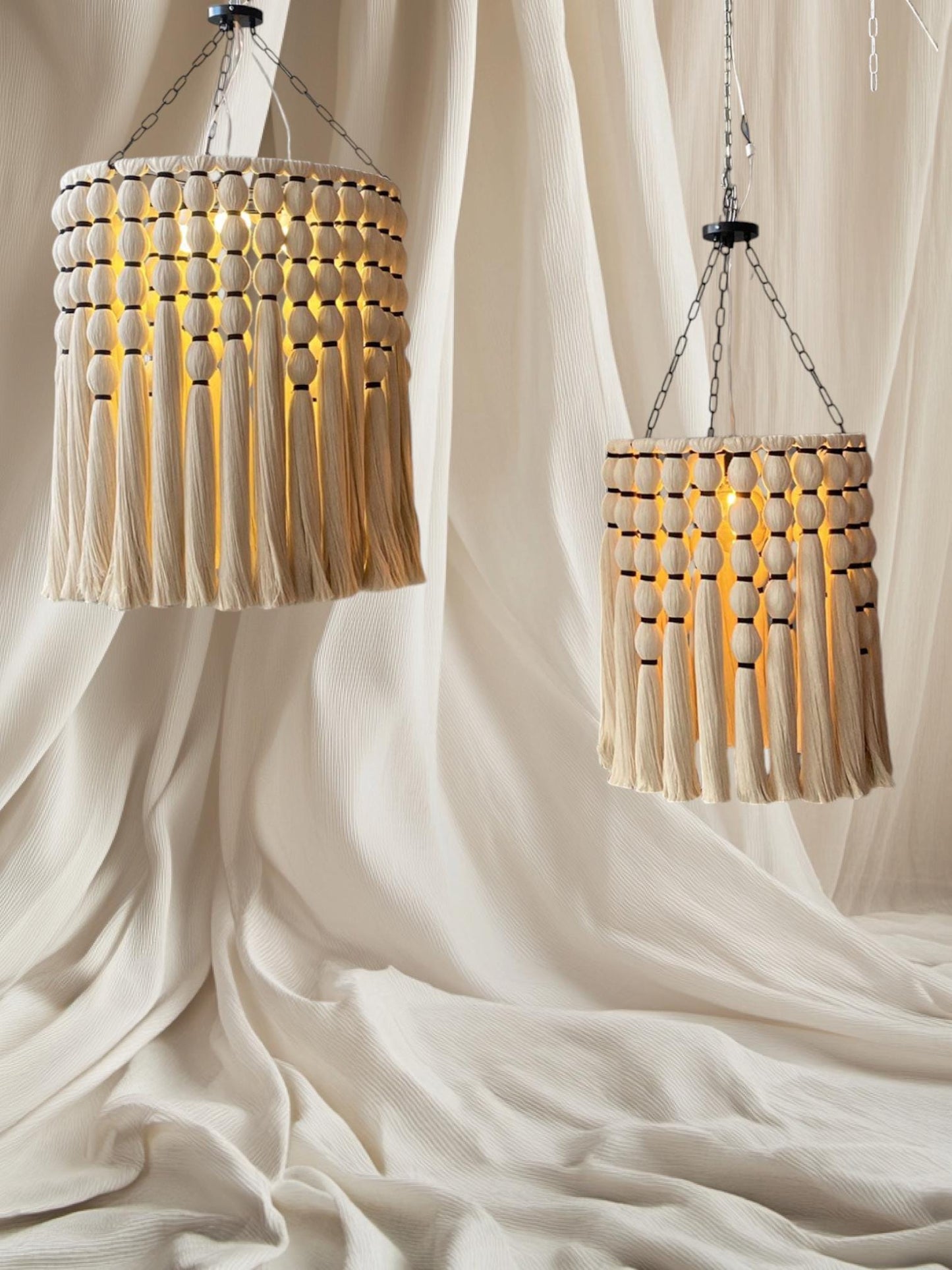 Cotton Tassel Chandelier, Boho Fringe Pendant Lamp, Living Room Lampshade, Unique Ceiling Lamp, Tapestry Design Chandelier.