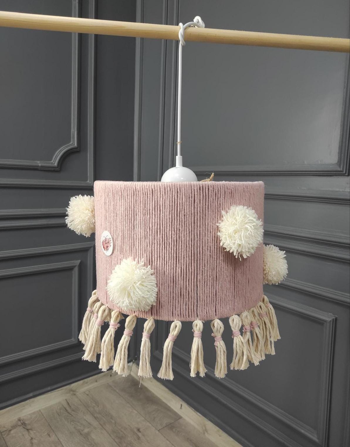 Modern Nursery Decor, Nursery Lighting, Cozy Bedroom light, Soft Linen Lampshade, Macrame Chandelier, Tassel Lighting, Custom Light Fixture,