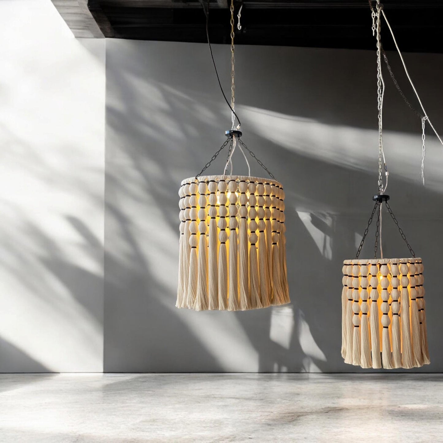 Cotton Tassel Chandelier, Boho Fringe Pendant Lamp, Living Room Lampshade, Unique Ceiling Lamp, Tapestry Design Chandelier.