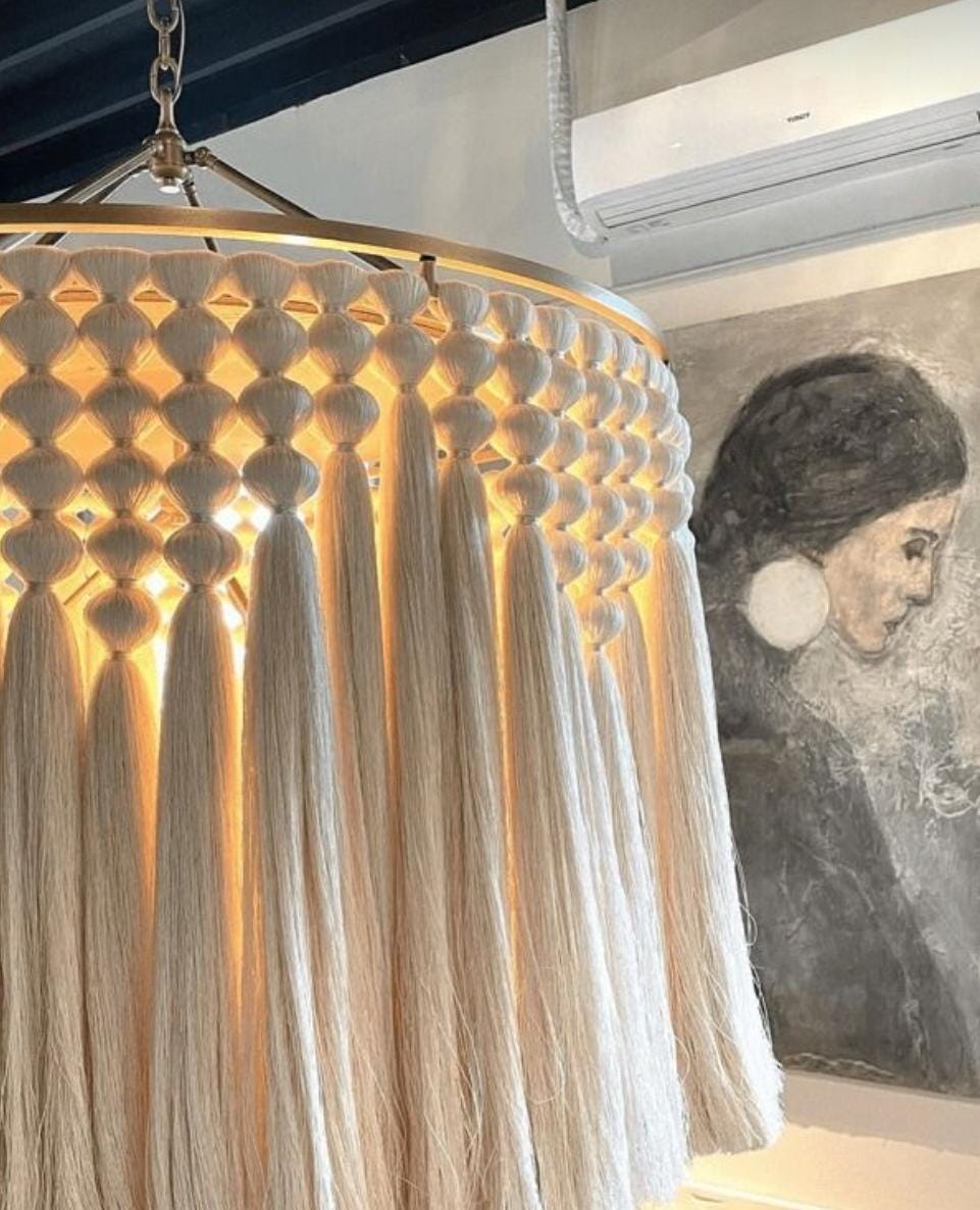 Large Macrame Chandelier, Rustic Boho Black Ceiling Light for Modern Homes, Cotton Tassel Lighting, , Woven Pendant Light, Boho Lighting