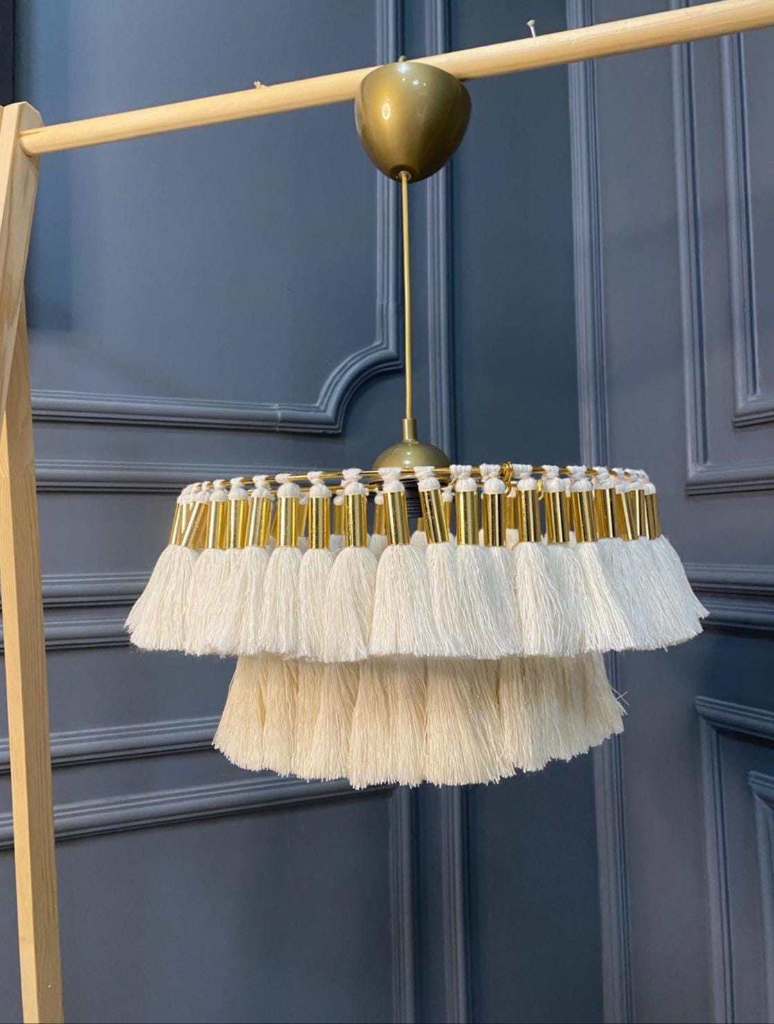 Tassel Light, Modern Boho Light, Nursery Chandelier, Boho Fringe Chandelier, Cotton Pendant Light, Fringe Light Fixture, Tassel Lamp Shade,