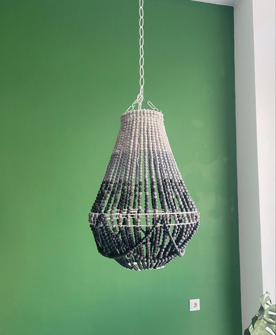 Grey Ombre Bead Lighting, Modern Nursery Lighting, Boho Chic Wooden Bead Lİght, Rustic Boho Light, Bohemian Lİght Fixture, Boho Home Decor,