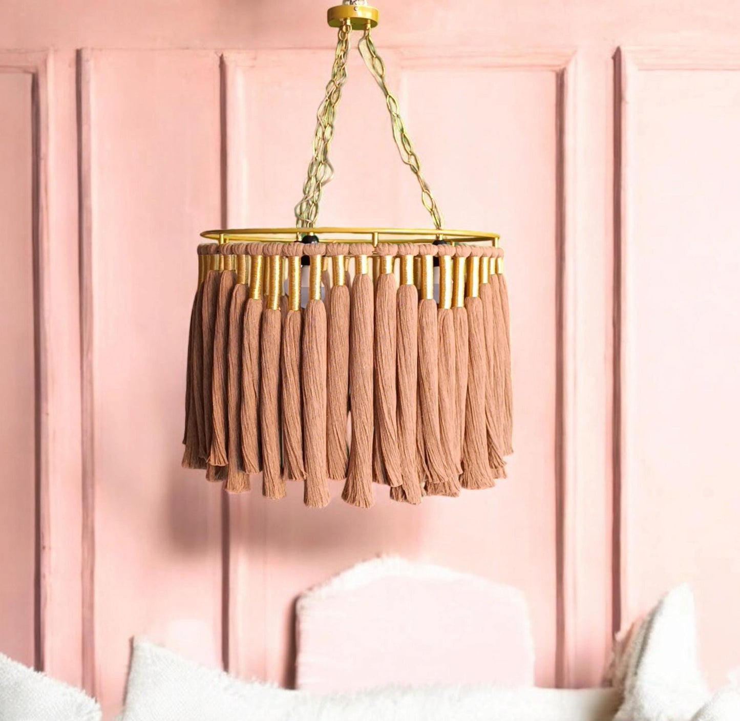 Brown Cotton Tassel Chandelier