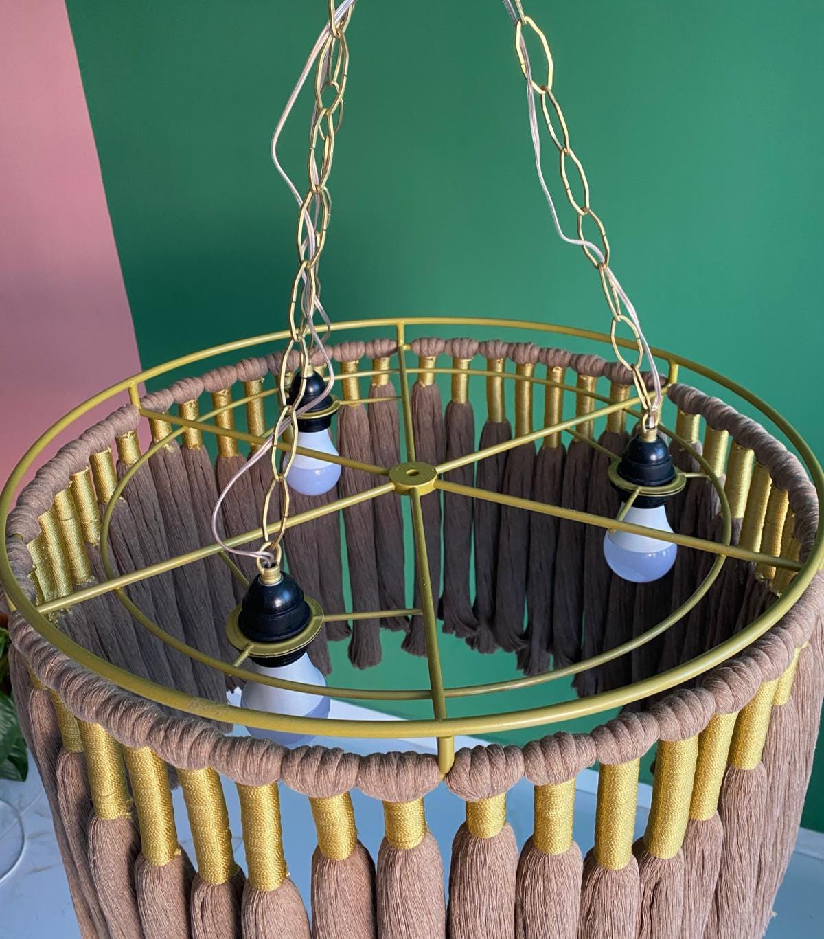 Boho Light Fixture, Fringe Chandelier, Cotton Fringe Pendant Light, Macrame LampShade, Nursery Chandelier, Modern Boho Light, Christmas Gift