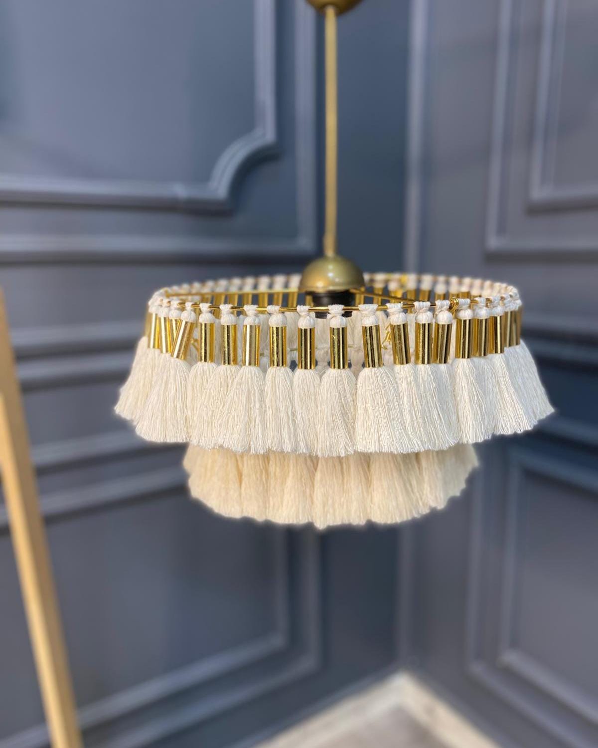Tassel Light, Modern Boho Light, Nursery Chandelier, Boho Fringe Chandelier, Cotton Pendant Light, Fringe Light Fixture, Tassel Lamp Shade,