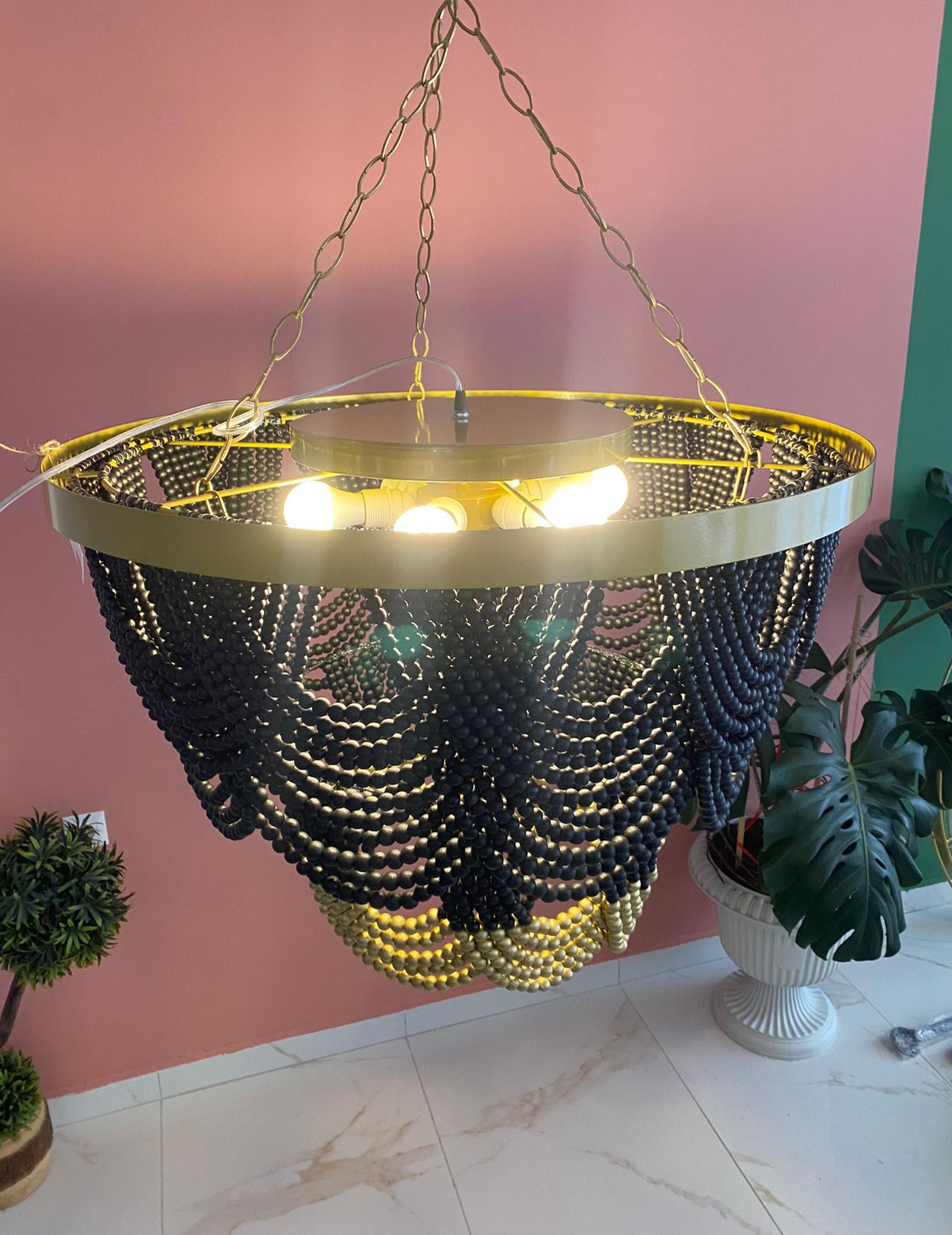 Black Beaded Chandelier, Modern Boho Chandelier, Boho Light, Beach House Lighting, Farmhouse Chandelier, Living Room Lamp, Christmas Gift