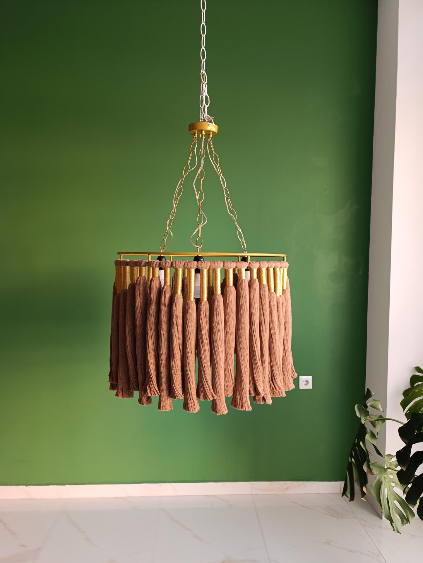 Brown Cotton Tassel Chandelier