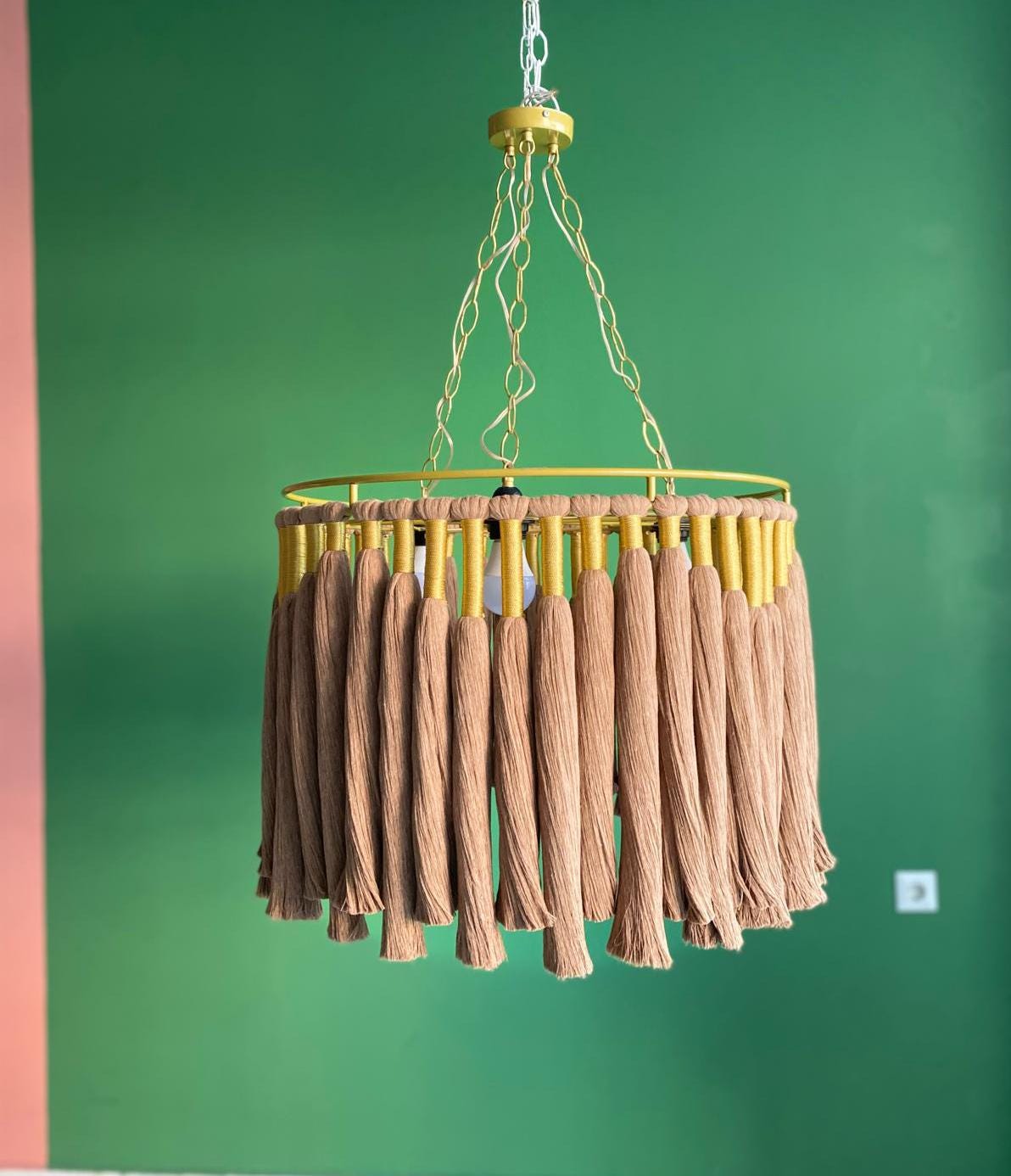 Boho Light Fixture, Fringe Chandelier, Cotton Fringe Pendant Light, Macrame LampShade, Nursery Chandelier, Modern Boho Light, Christmas Gift