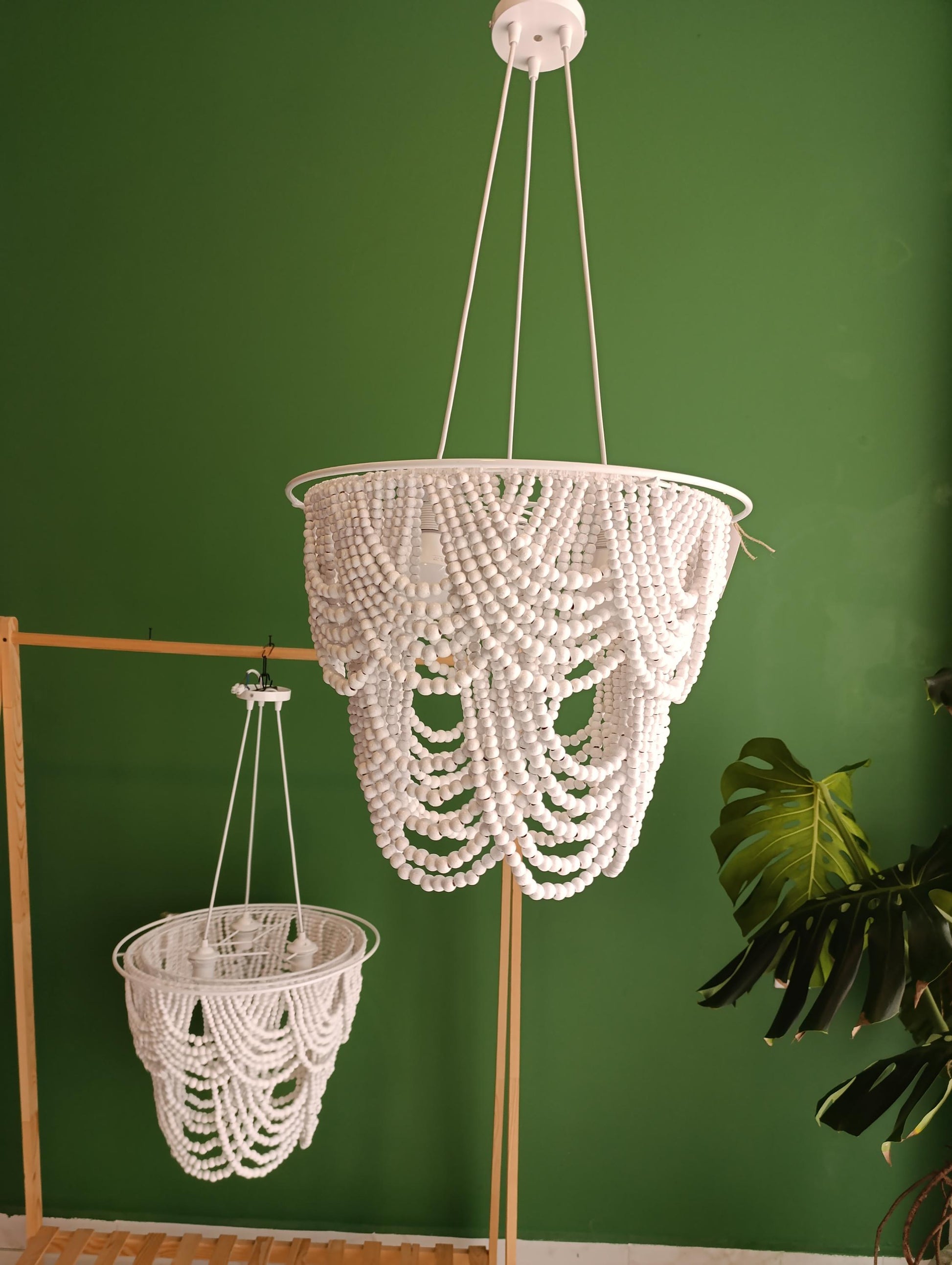 Beaded Chandelier, Wooden Beaded Light, Beach House Decor, Nursery Lampshade, Wooden Bead Decor, Rustic Light Fixture, Modern Boho Light,