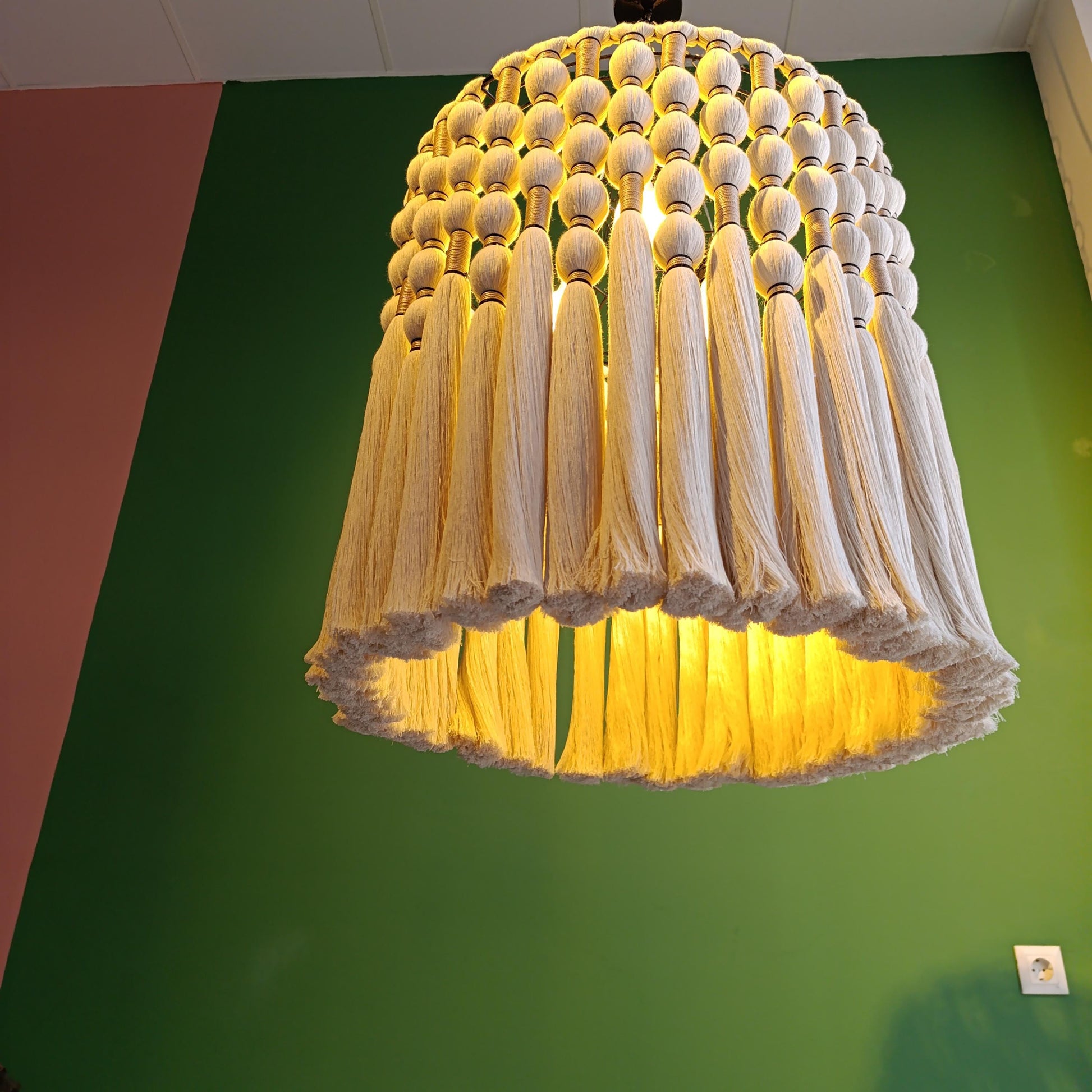 Cotton Tassel Light, Macrame Boho Light, Modern Living Room Chandelier, Tapestry Design Chandelier, Fringe Pendant Light, Unique Lighting