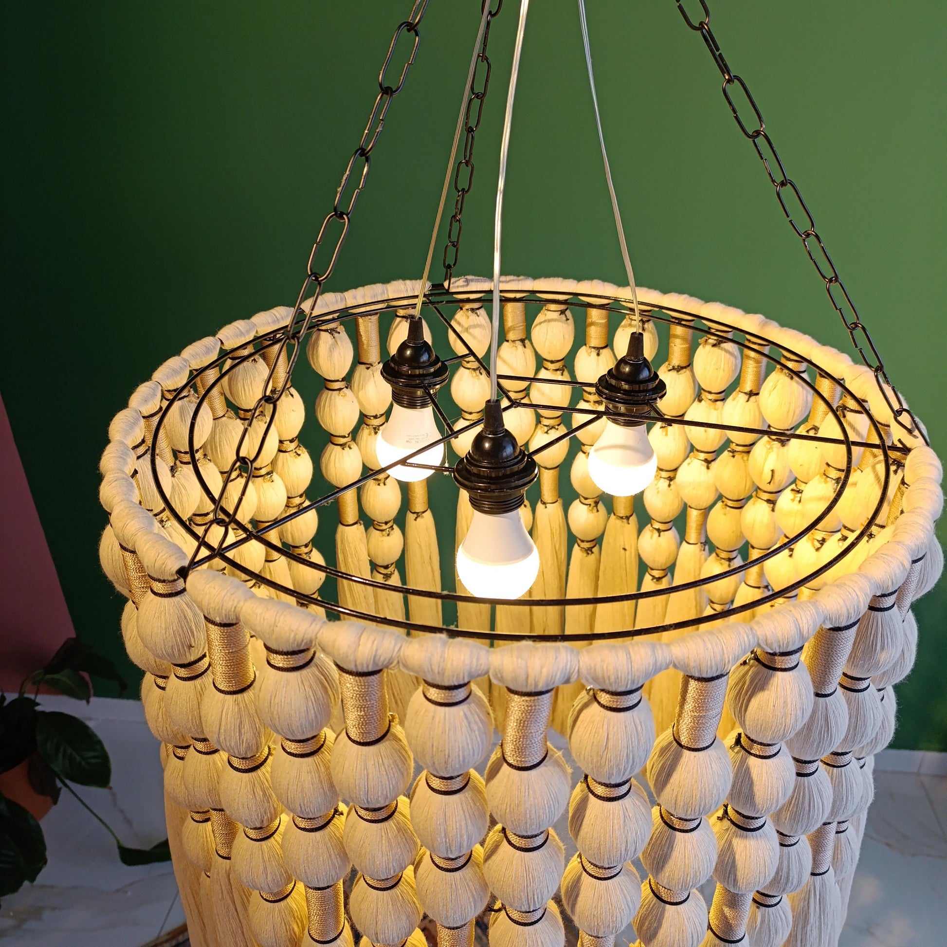 Cotton Tassel Light, Macrame Boho Light, Modern Living Room Chandelier, Tapestry Design Chandelier, Fringe Pendant Light, Unique Lighting