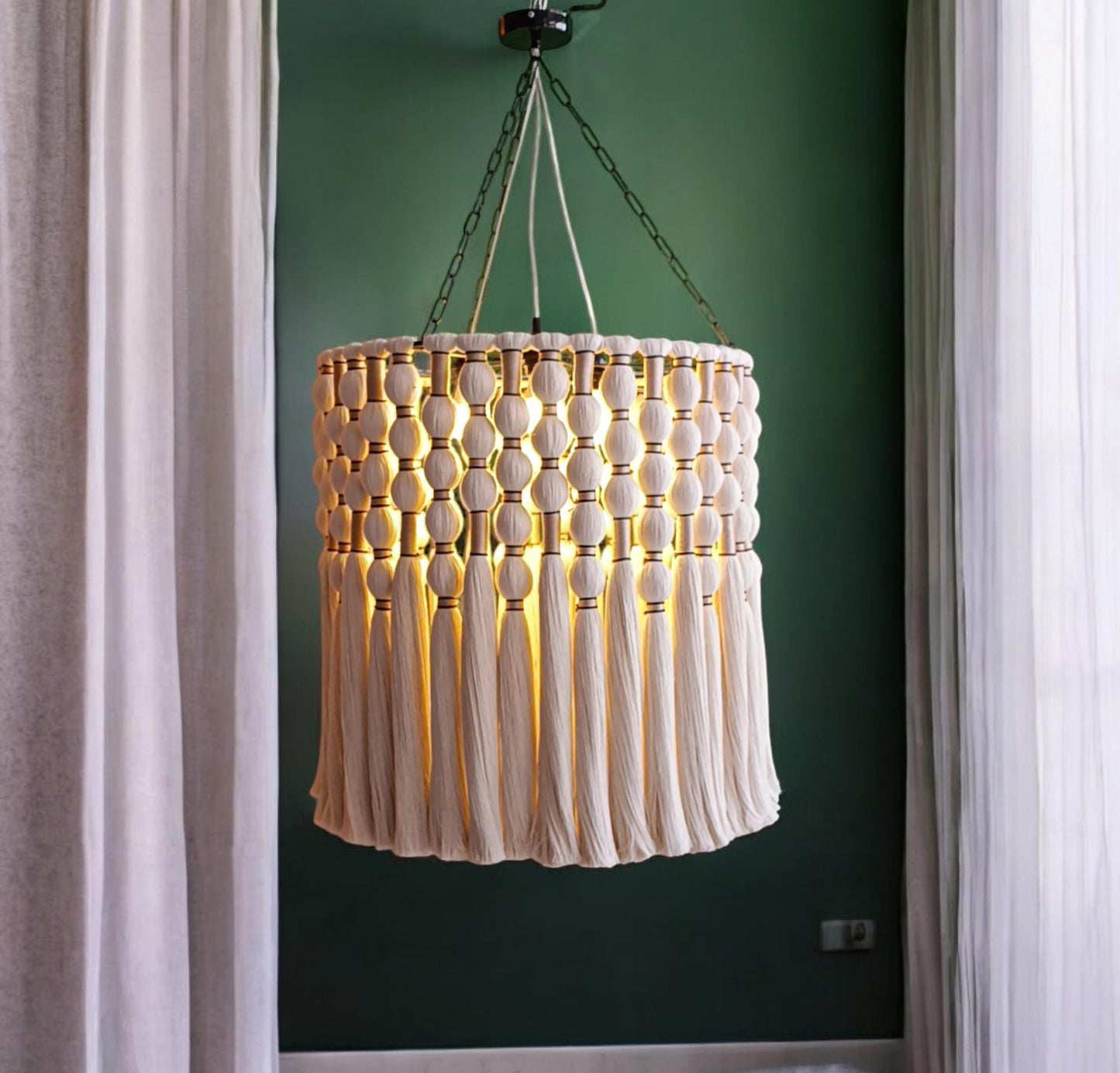 Cotton Tassel Light, Macrame Boho Light, Modern Living Room Chandelier, Tapestry Design Chandelier, Fringe Pendant Light, Unique Lighting