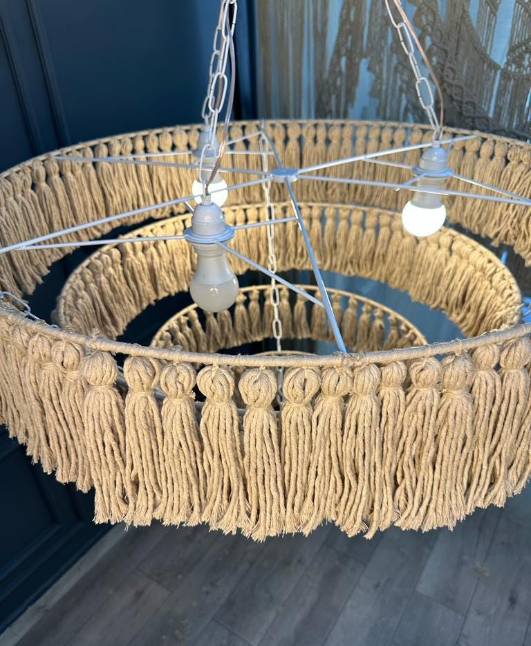Boho Light, Tassel Pendant Light, Tassel Chandelier, Boho Lighting, Farmhouse Lighting, Rustic Chandelier, Nursery Lampshade