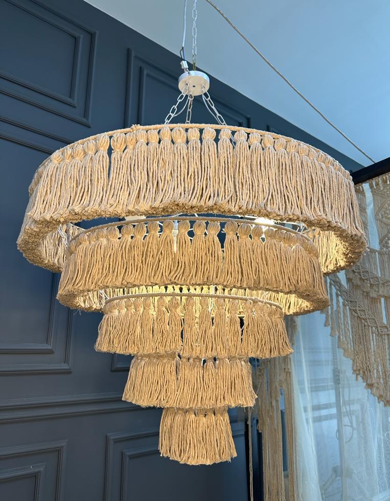 Boho Light, Tassel Pendant Light, Tassel Chandelier, Boho Lighting, Farmhouse Lighting, Rustic Chandelier, Nursery Lampshade