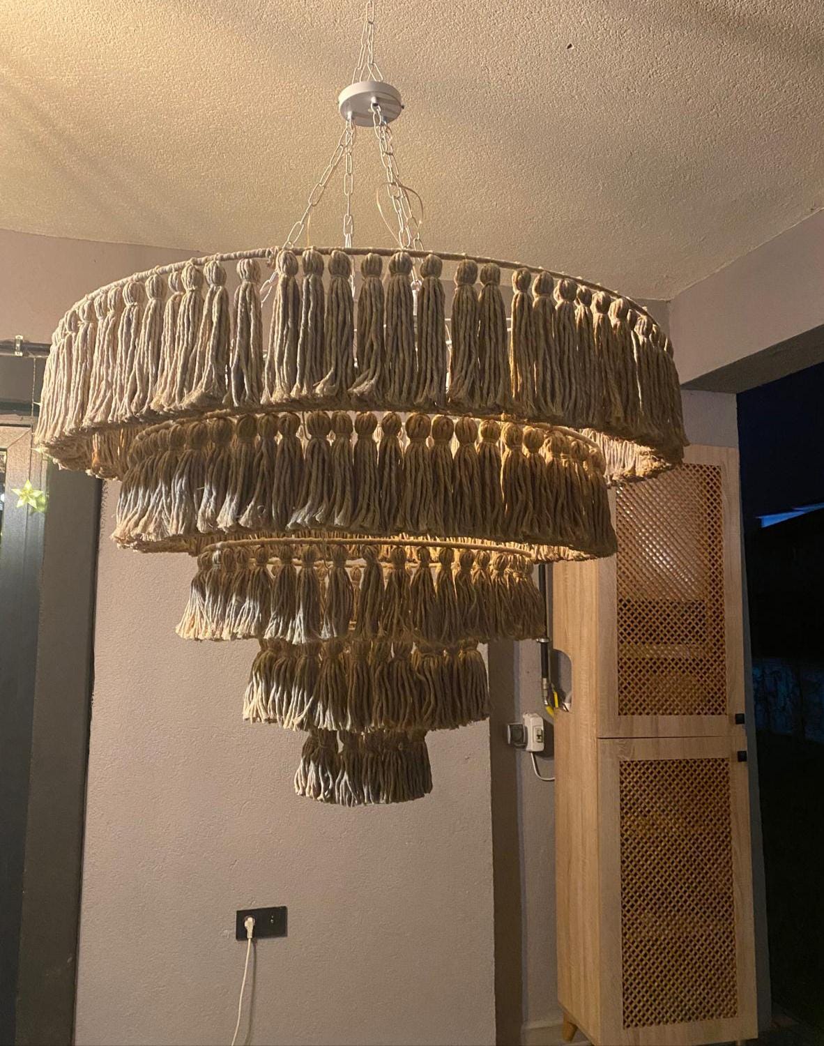 Boho Light, Tassel Pendant Light, Tassel Chandelier, Boho Lighting, Farmhouse Lighting, Rustic Chandelier, Nursery Lampshade