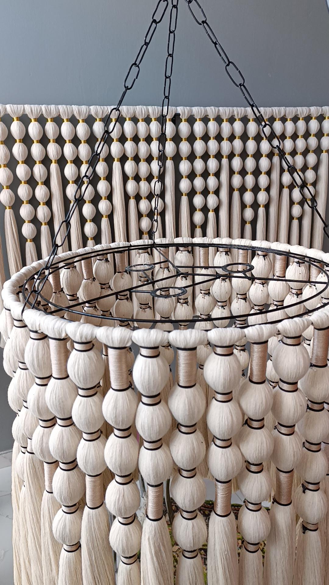 Cotton Tassel Light, Macrame Boho Light, Modern Living Room Chandelier, Tapestry Design Chandelier, Fringe Pendant Light, Unique Lighting