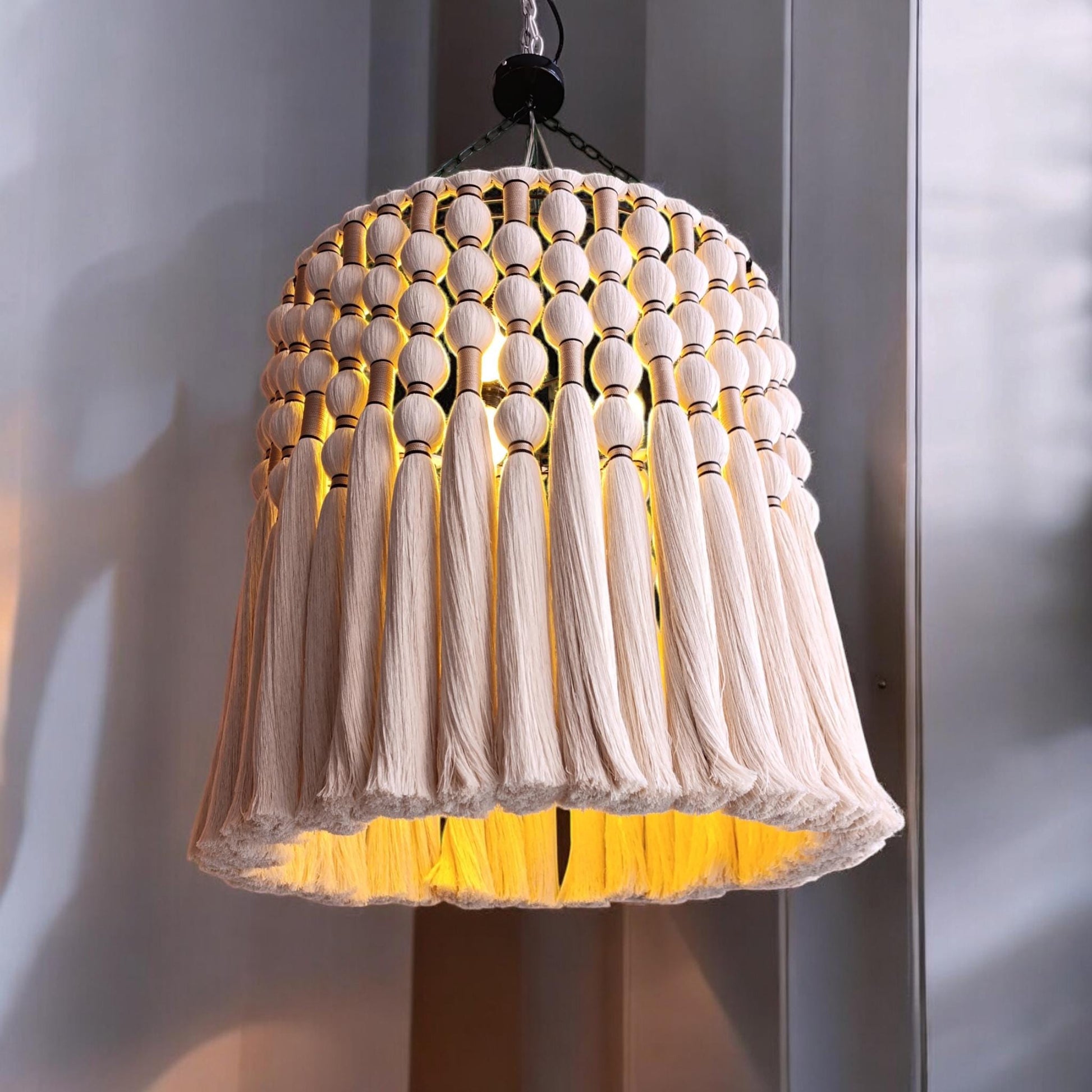 Cotton Tassel Light, Macrame Boho Light, Modern Living Room Chandelier, Tapestry Design Chandelier, Fringe Pendant Light, Unique Lighting