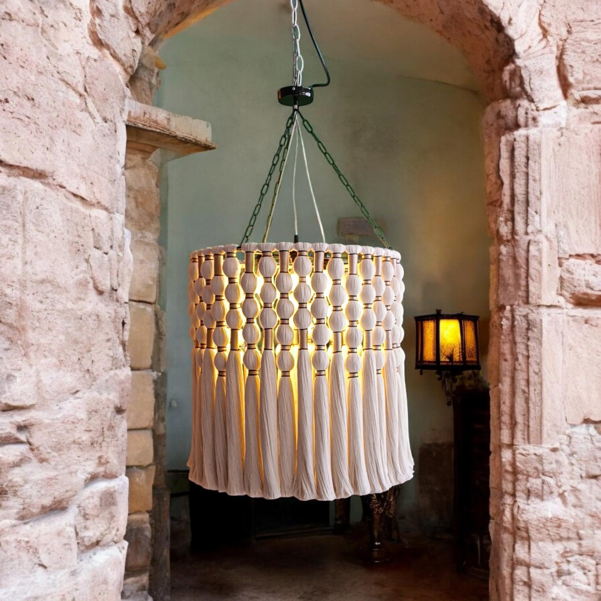 Cotton Tassel Light, Macrame Boho Light, Modern Living Room Chandelier, Tapestry Design Chandelier, Fringe Pendant Light, Unique Lighting