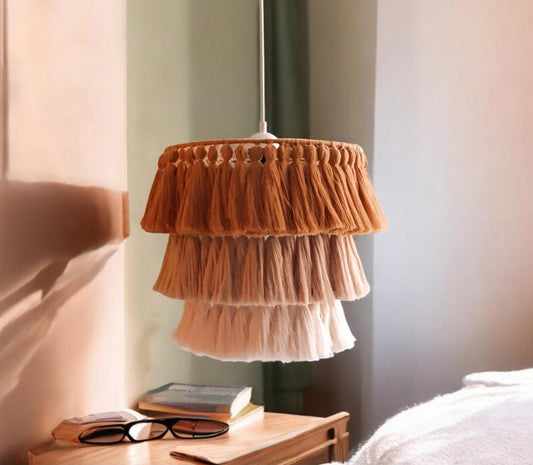 Boho Fringe Chandelier, Cotton Pendant Light, Fringe Light Fixture, Tassel Lamp Shade, Nursery Lighting, Colourful Chandelier, Bohemian Lamp