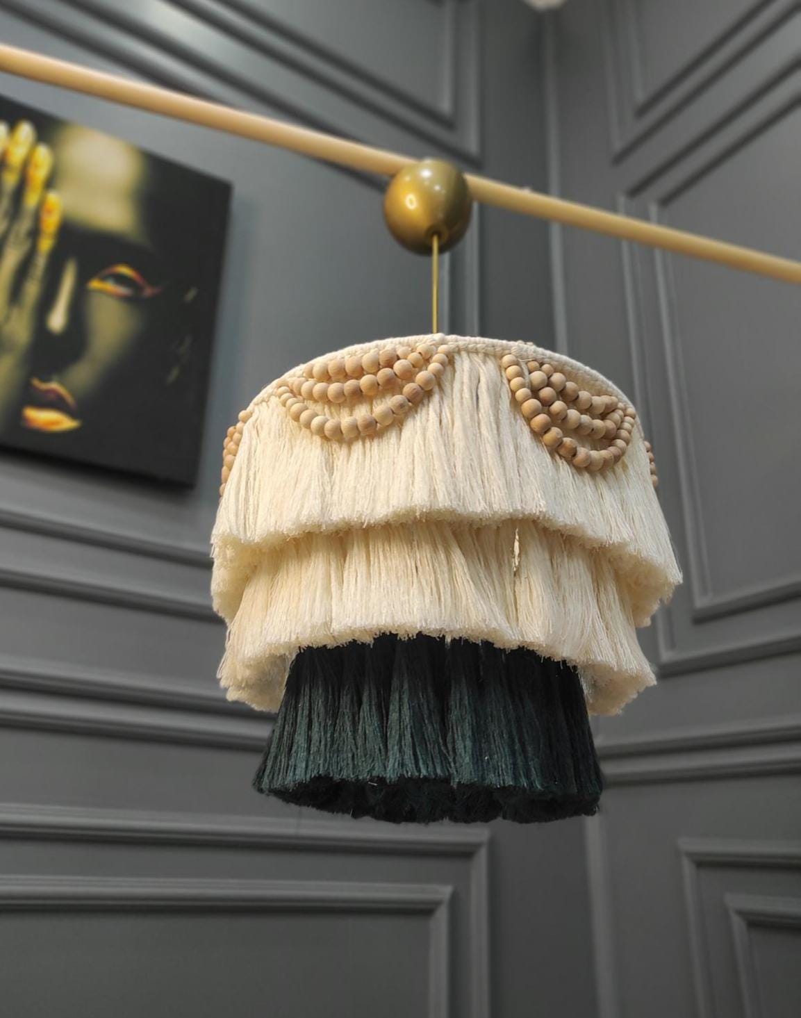 Boho Fringe Lighting, Nursery Chandelier, Cotton Tassel Lighting, Macrame Pendant Light, Boho Light Fixture, Rustic Chandelier, Boho Decor,