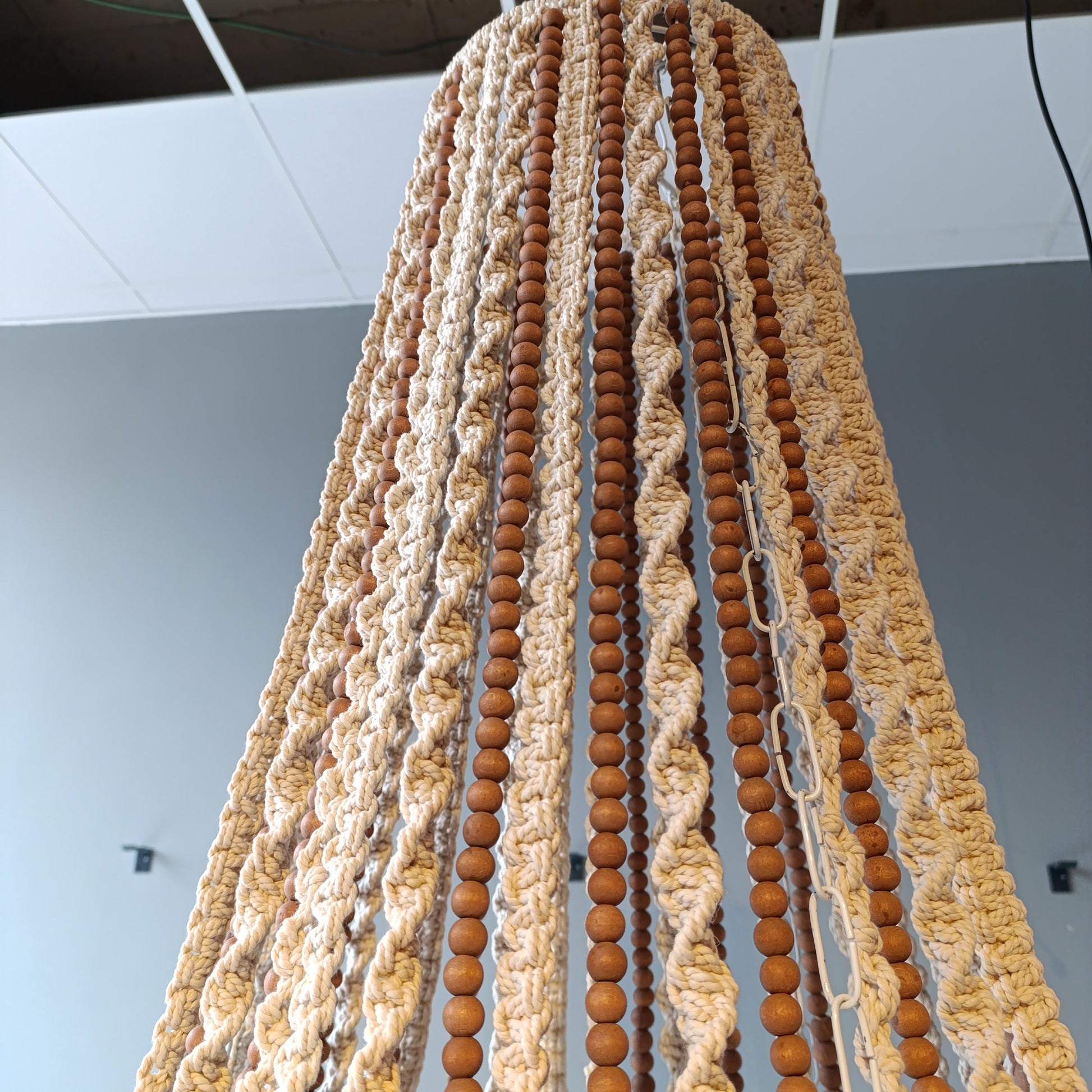 Bohemian Lighting, Rustic Chandelier, Macrame Pendant Light, Modern Living Room Lamp, Large Beaded Light, Farmhouse Light, Housewarming Gift