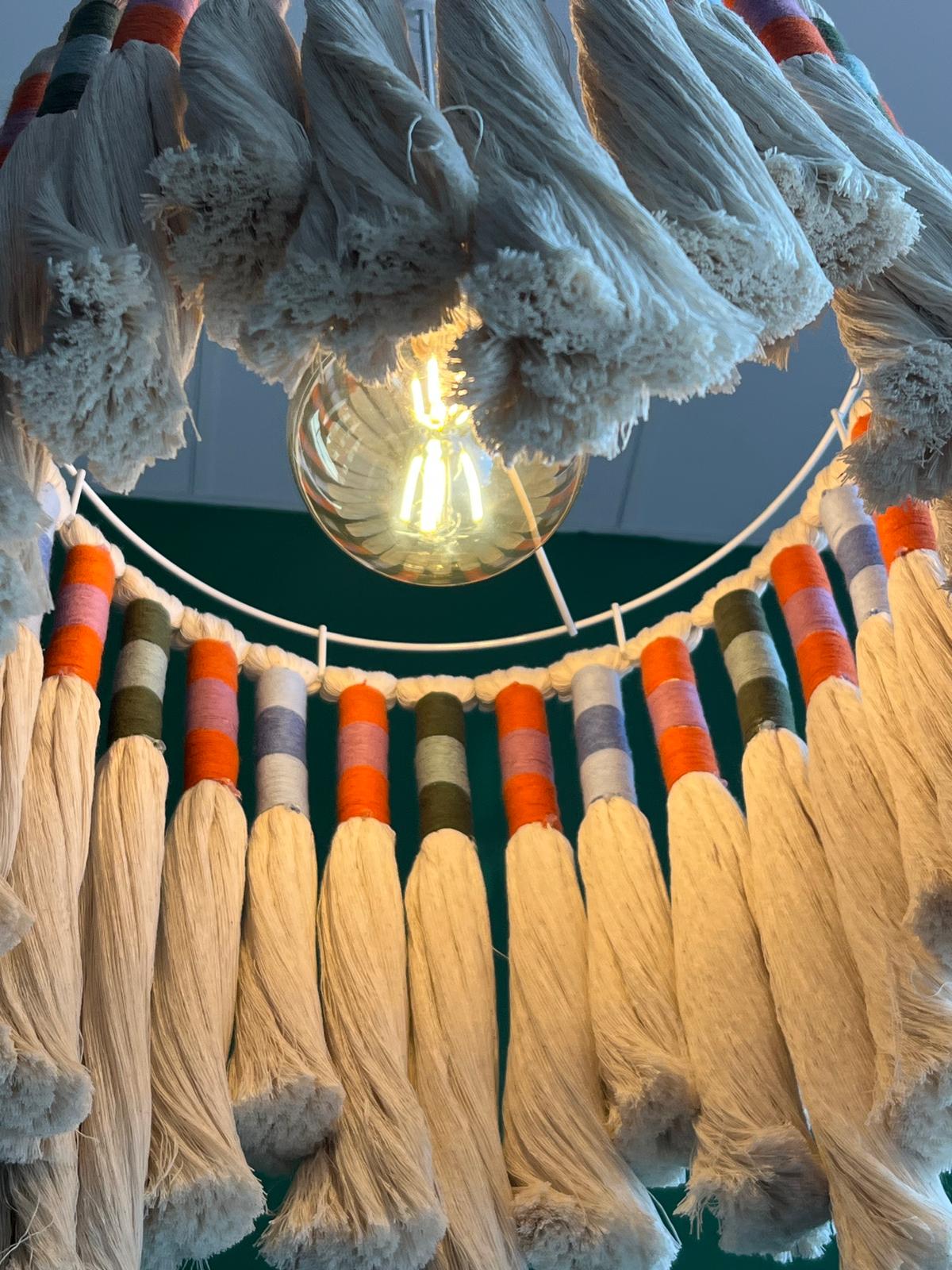 Boho Fringe Lampshade, Baby Room Lamp, Nursery Bohemian Light, Cotton Pendant Light, Woven chandelier, Boho Fixture Light,