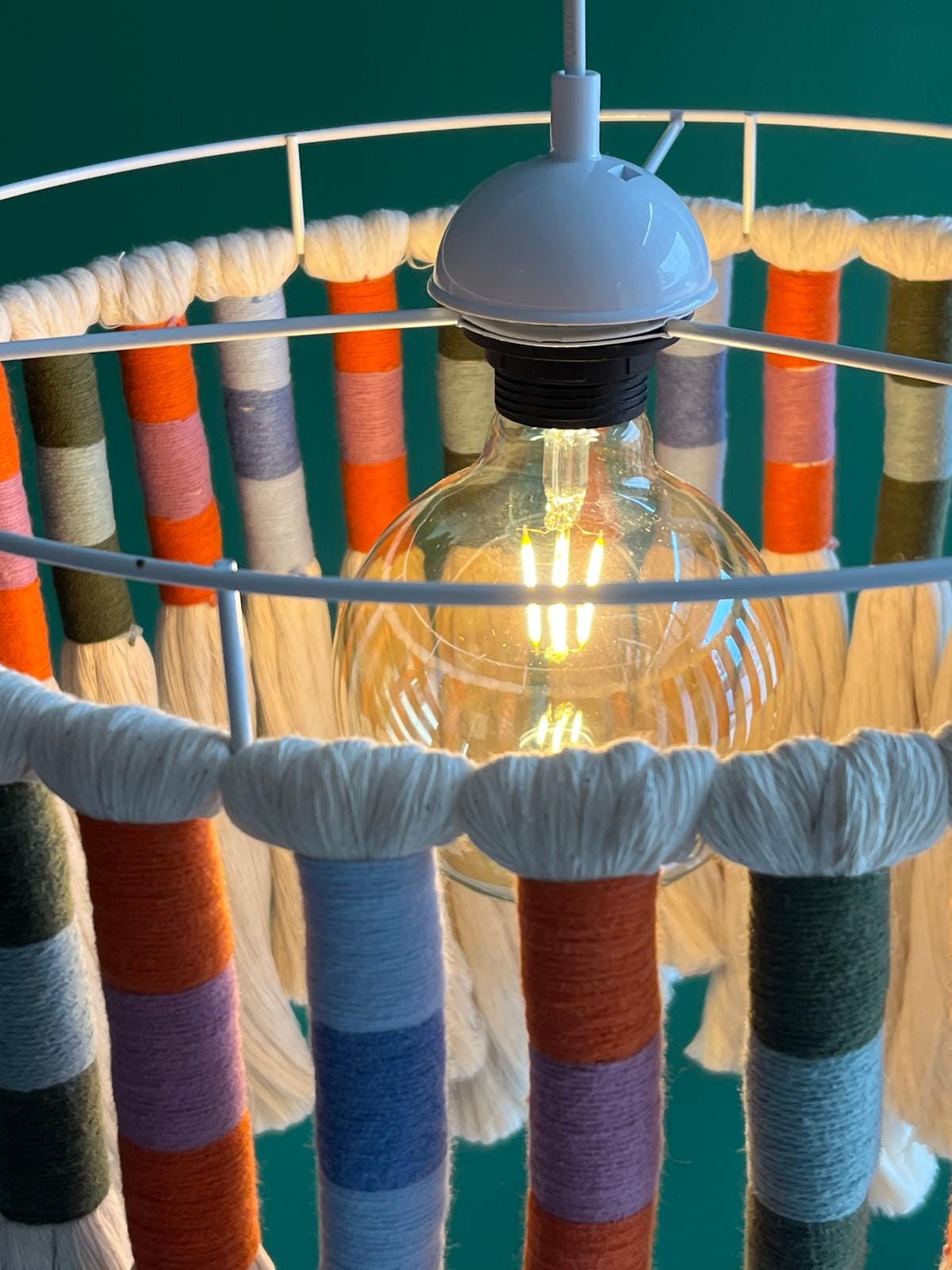 Boho Fringe Lampshade, Baby Room Lamp, Nursery Bohemian Light, Cotton Pendant Light, Woven chandelier, Boho Fixture Light,