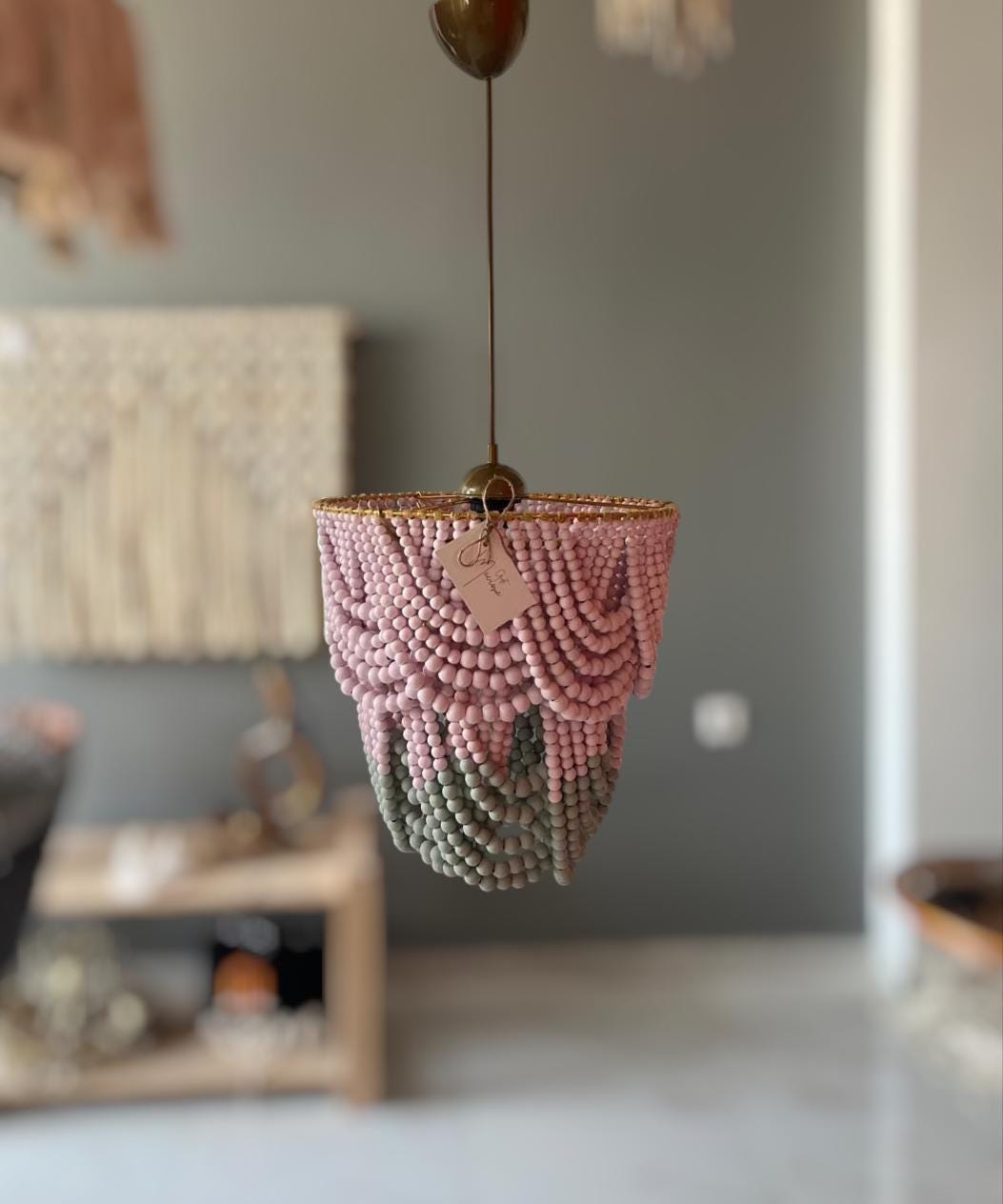 Pink Beaded Lighting, Baby Girl Room Lighting, Baby Shower Decor, Nursery Lampshade, Rustic Chandelier, Beach House Decor, Farmhouse Light