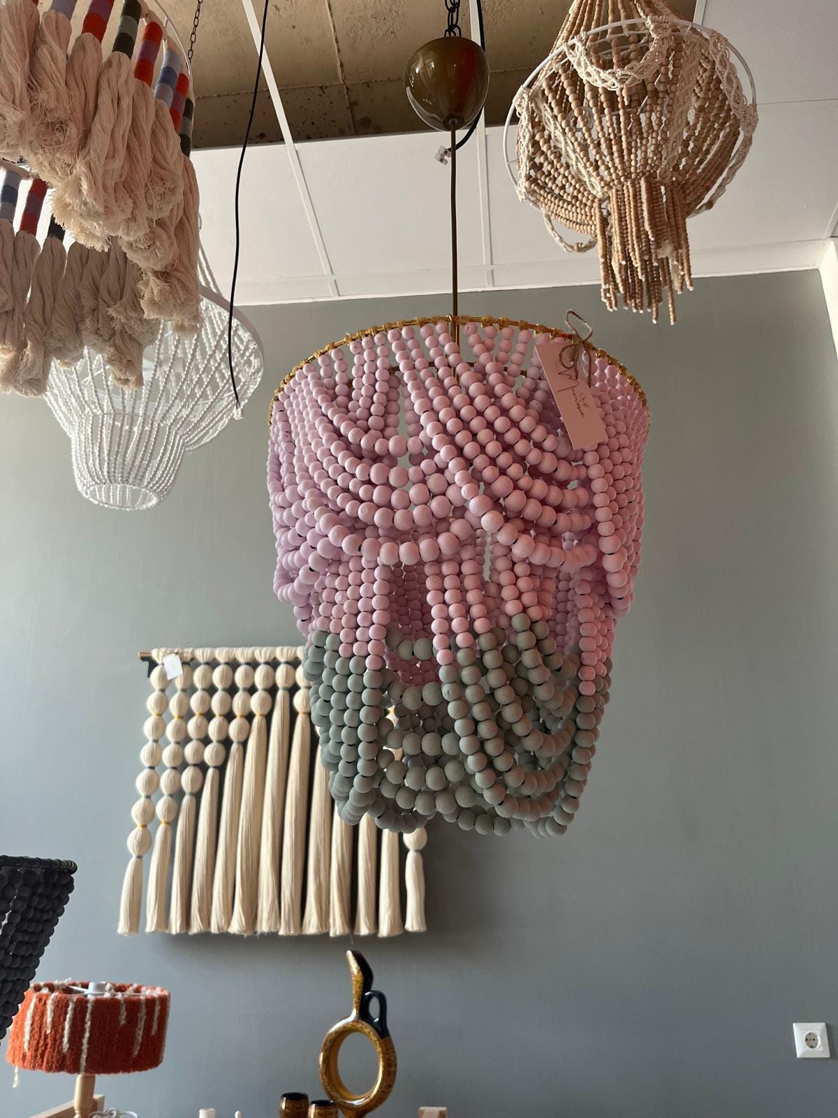 Pink Beaded Lighting, Baby Girl Room Lighting, Baby Shower Decor, Nursery Lampshade, Rustic Chandelier, Beach House Decor, Farmhouse Light