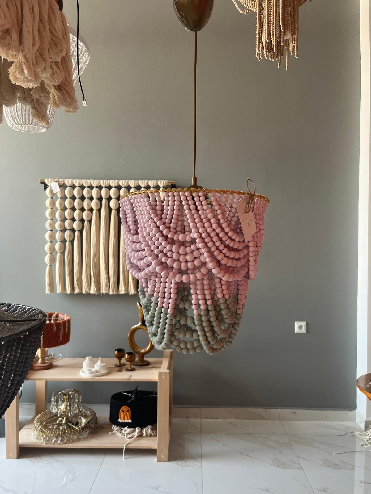 Pink Beaded Lighting, Baby Girl Room Lighting, Baby Shower Decor, Nursery Lampshade, Rustic Chandelier, Beach House Decor, Farmhouse Light