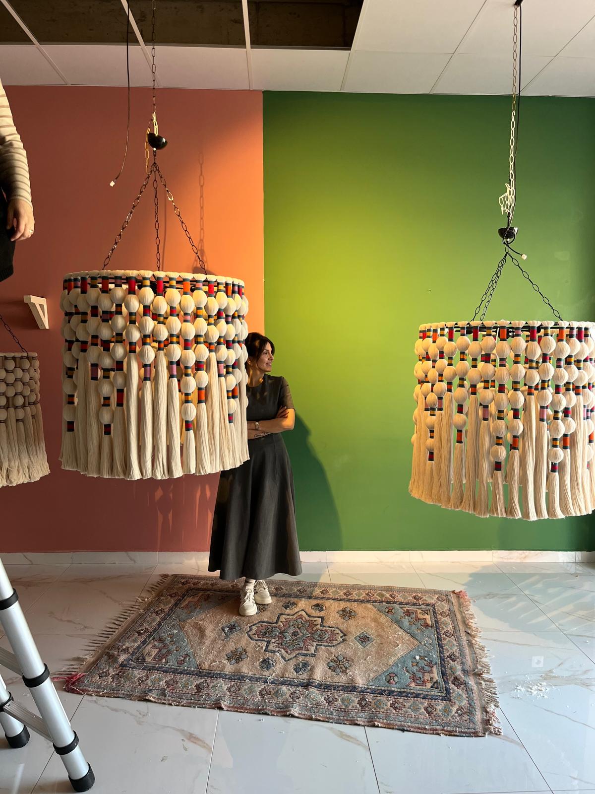 Large Boho Chandelier, Handwoven Cotton Tassel Light, Custom Gobelin Pendant for Hotel Lobby or Statenebt Light, Boho Fringe Pendant Light,