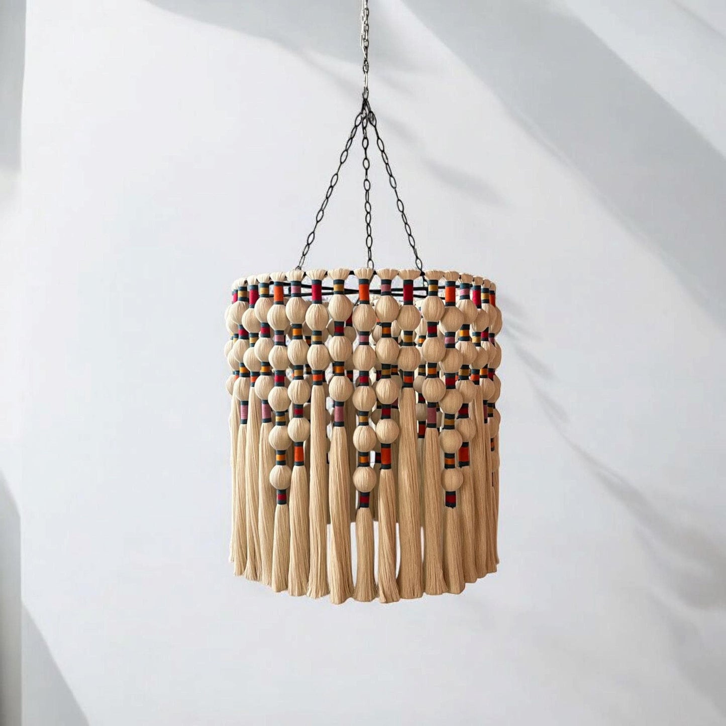 Large Boho Chandelier, Handwoven Cotton Tassel Light, Custom Gobelin Pendant for Hotel Lobby or Statenebt Light, Boho Fringe Pendant Light,