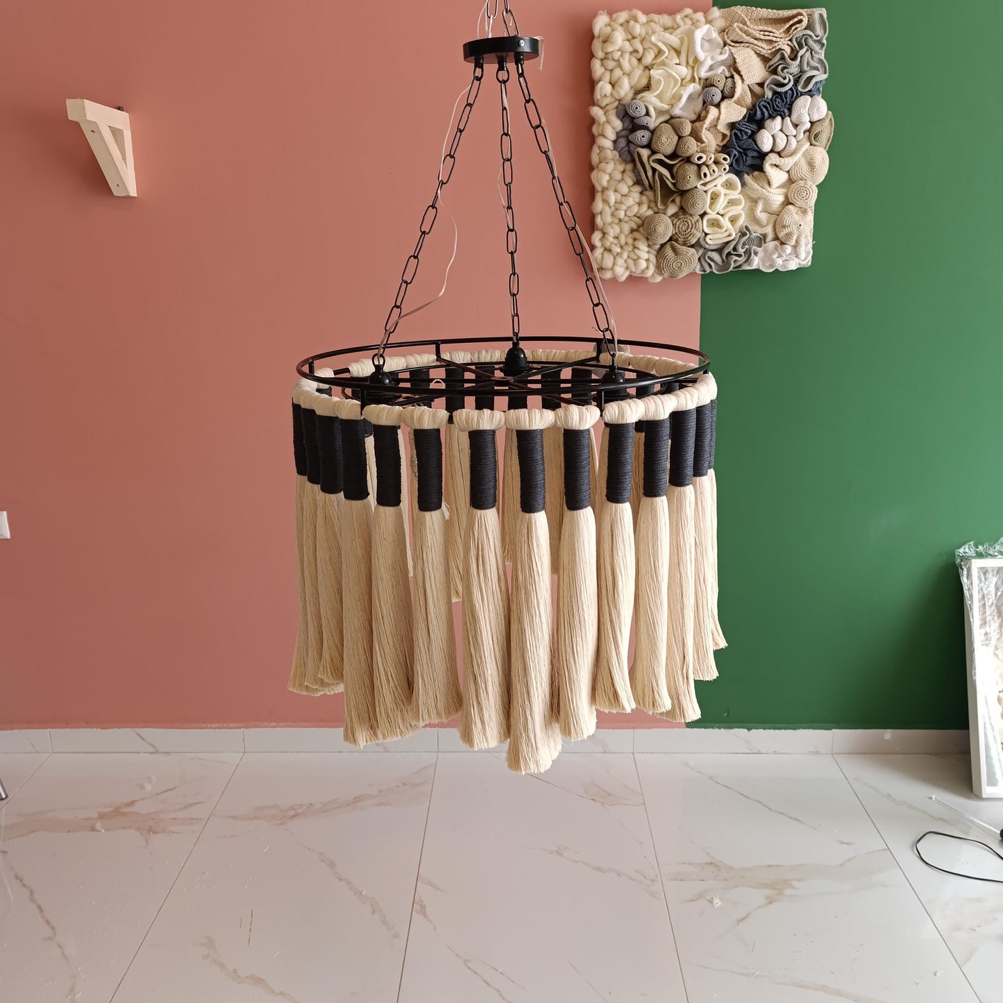 Macrame Chandelier, Boho Light Fixture, 50Cm Boho Ceiling Light, Natural Cotton Pendant Light, Rustic Boho Chandelier, Nursery Lampshade