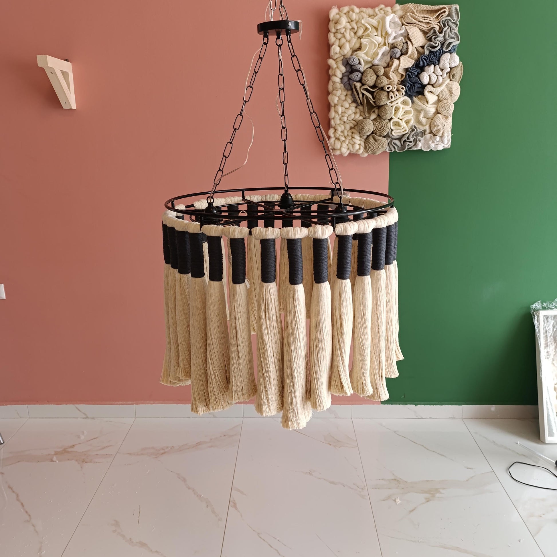 Macrame Chandelier, Boho Light Fixture, 50Cm Boho Ceiling Light, Natural Cotton Pendant Light, Rustic Boho Chandelier, Nursery Lampshade